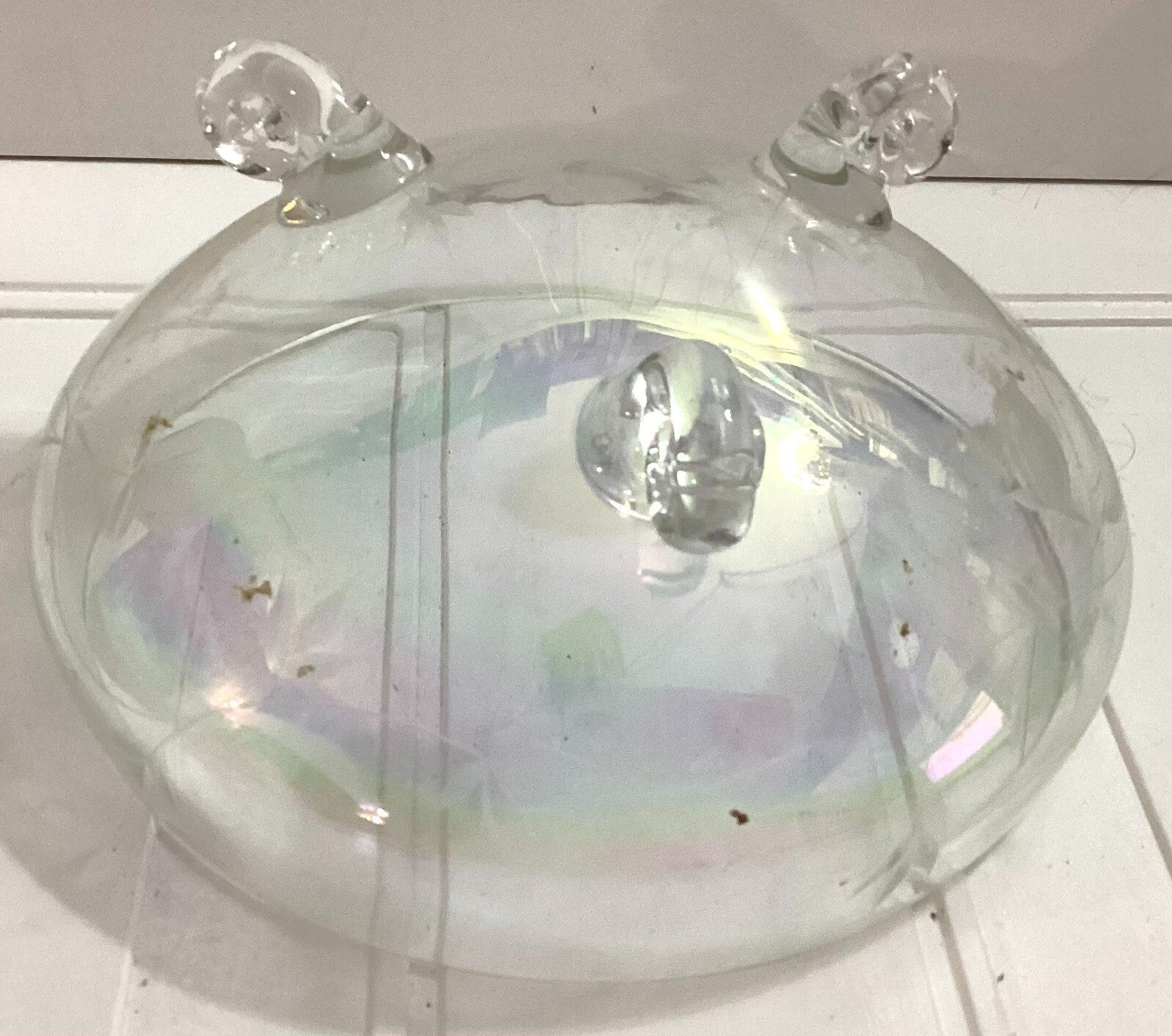 Vintage 3 Footed iridescent Round Etched Shaped Clear Glass Bowl 9X4.5 Inches