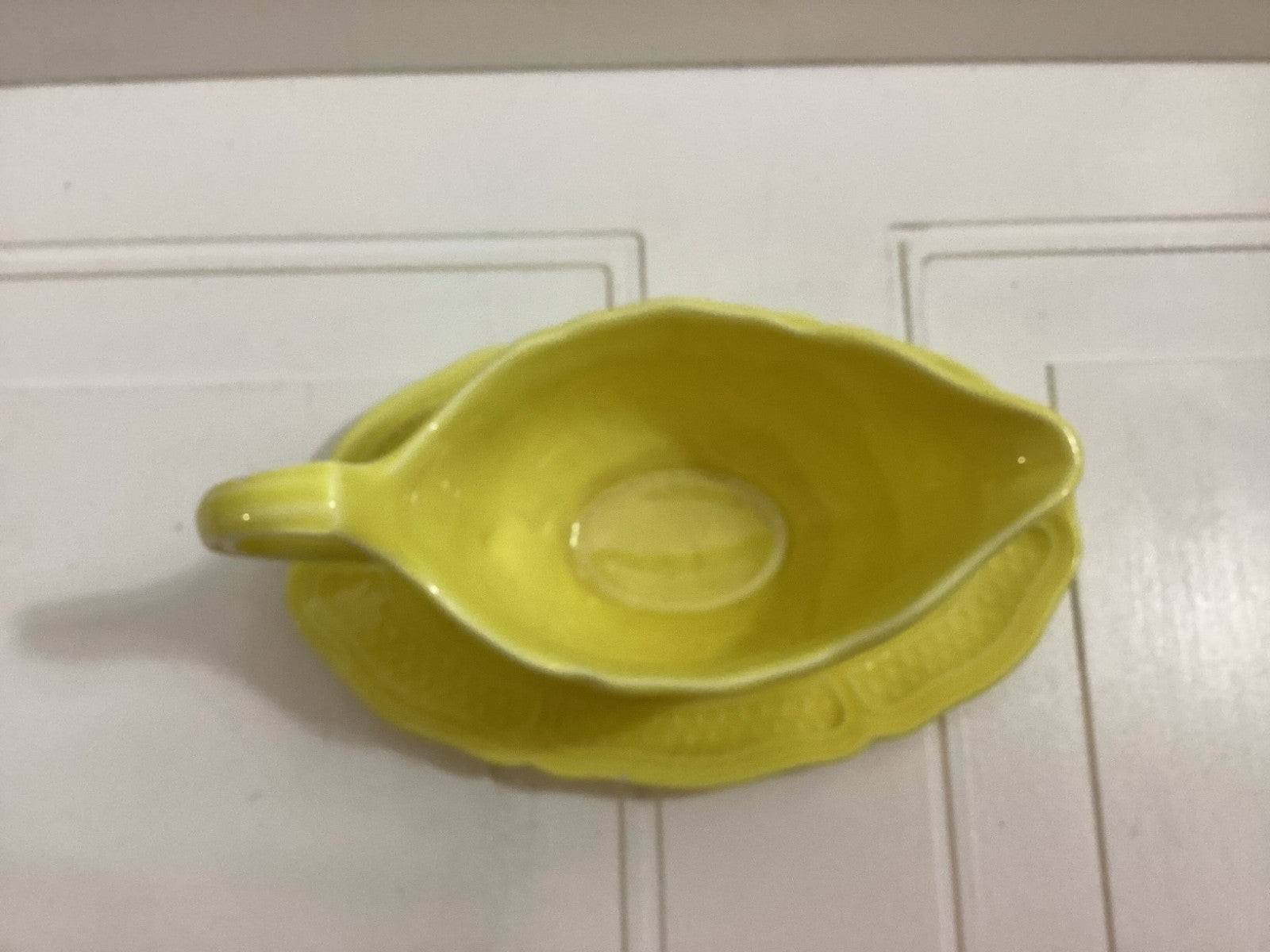 2 Pieces French Vintage Yellow Bon Vivant Gravy Boat W/Under Plate
