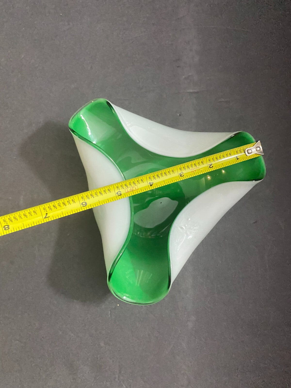 Vintage Green & White Trifold Art Glass Small Vase