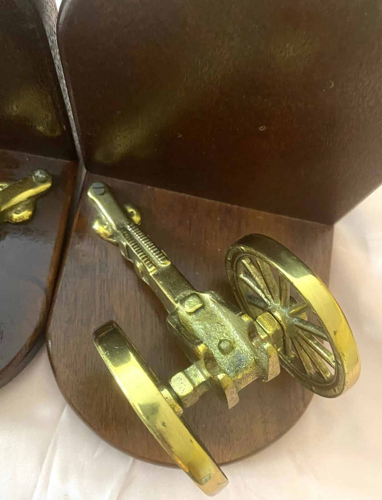 Pair Of 2 English Made Bookend With Solid Brass Canon