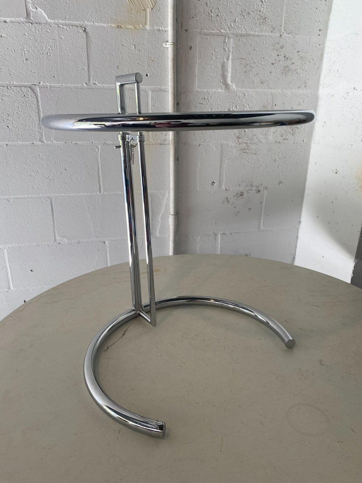 Eilleen Gray Style Chrome Round Glass Top Side Table 20.5 X 23 Inches