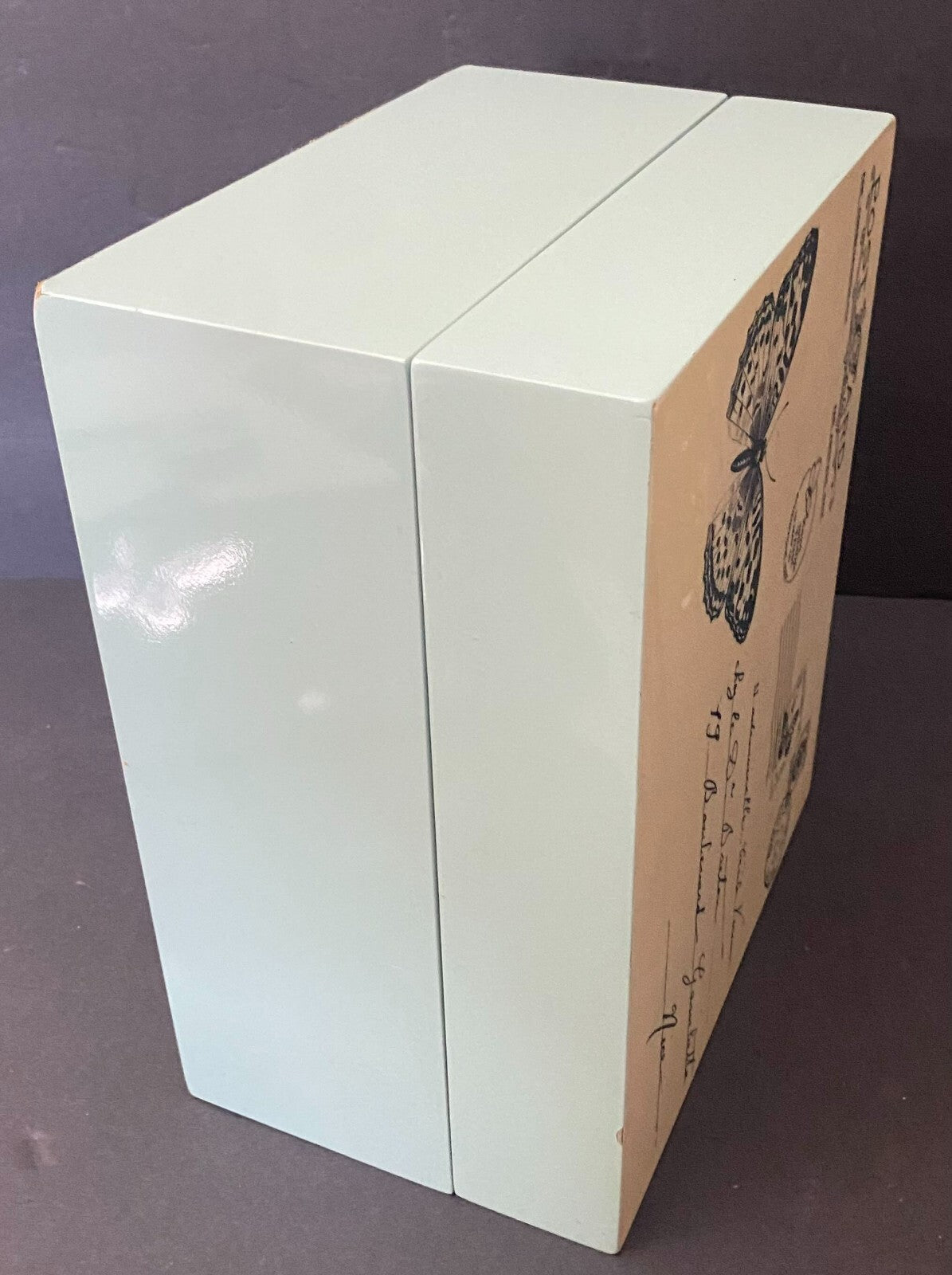 White Blue Rectangular Shape Post Card Theme Lacquer Decorative Box