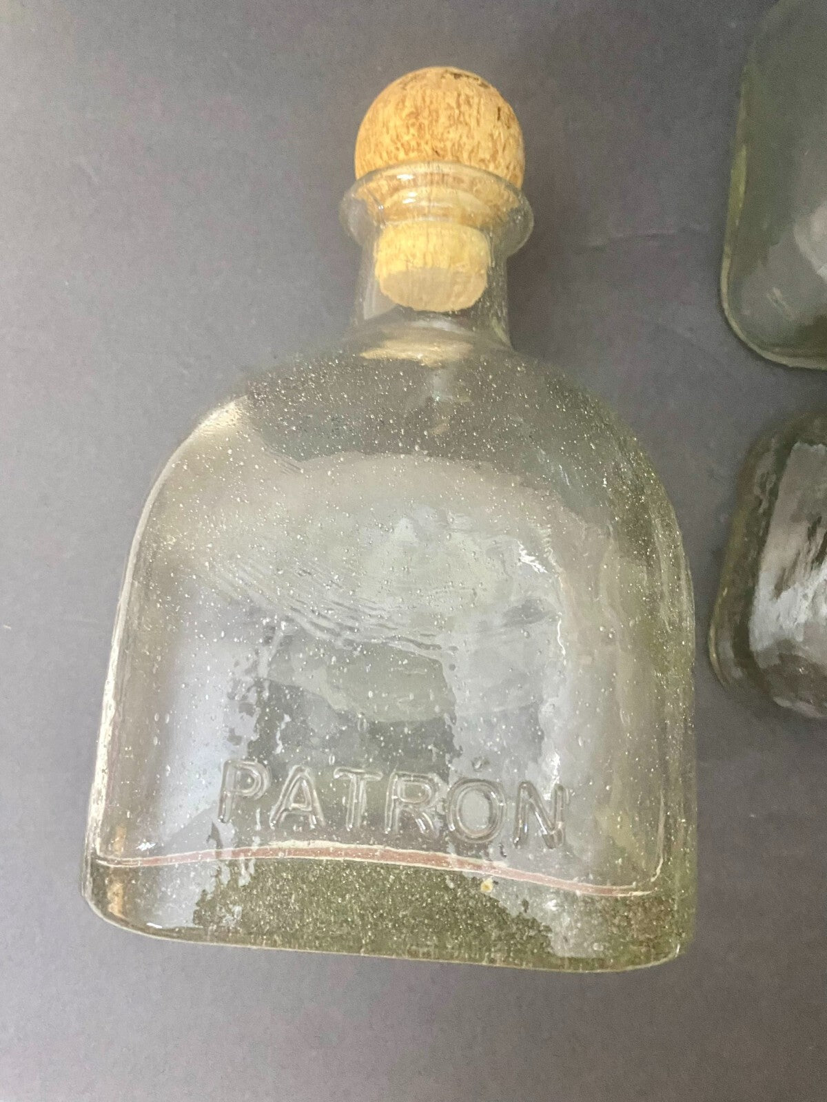 Lot Of 4 Clear Glass Patron Display Tequila Decanters With Cork Lid