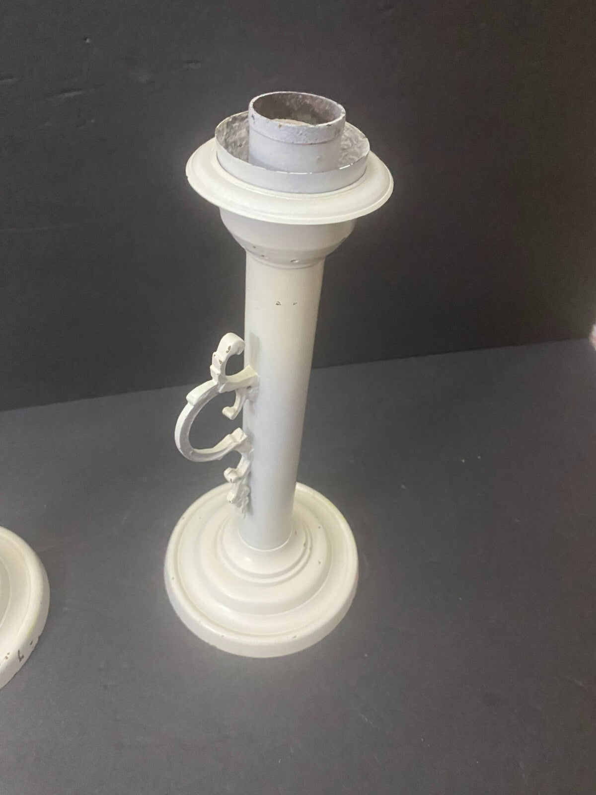 Set Of 2 White Painted Brass Decorative Display Candlesticks Holder 11x5 Inches