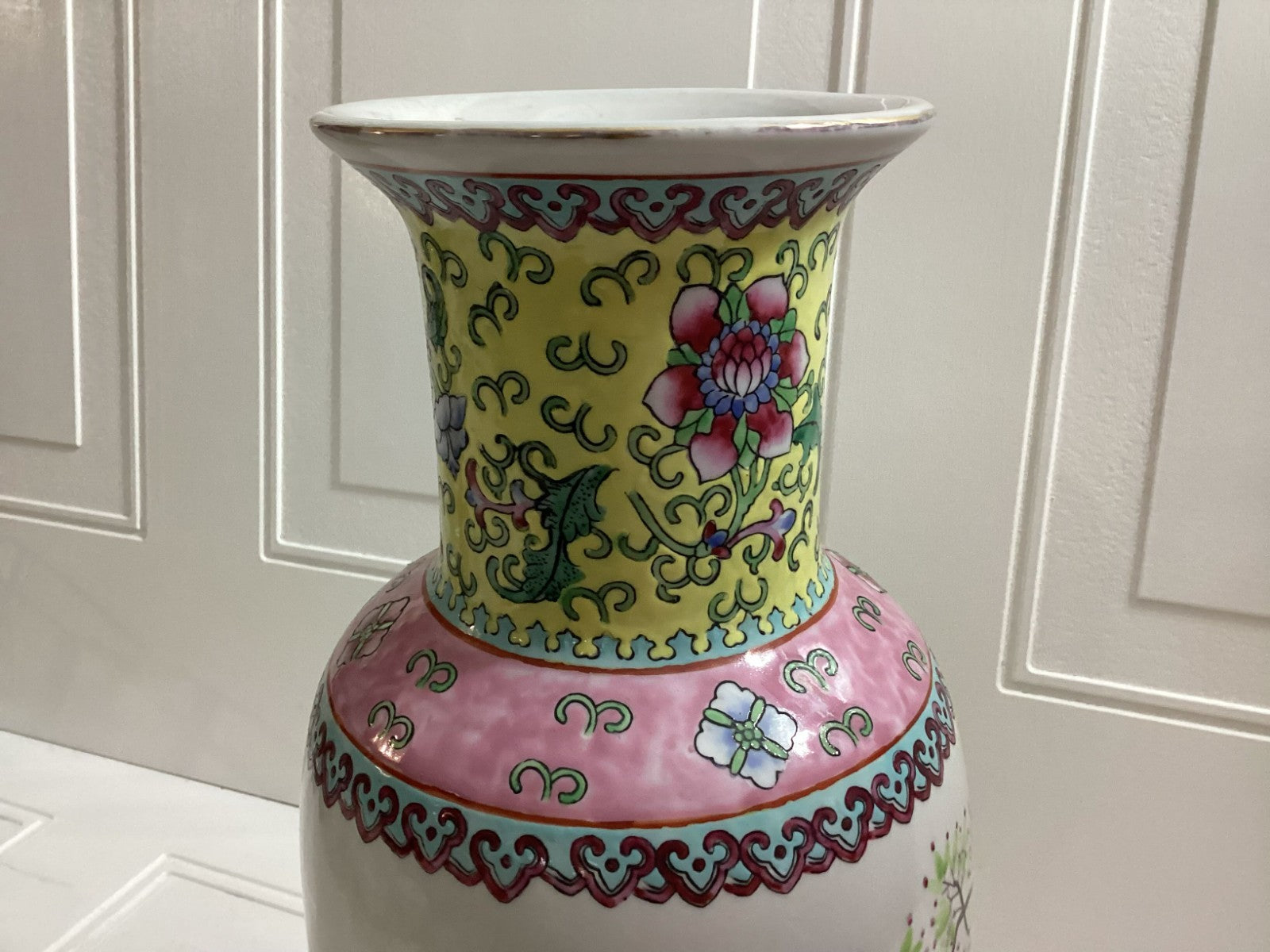 Famille Rose Hand Painted Tall Vase