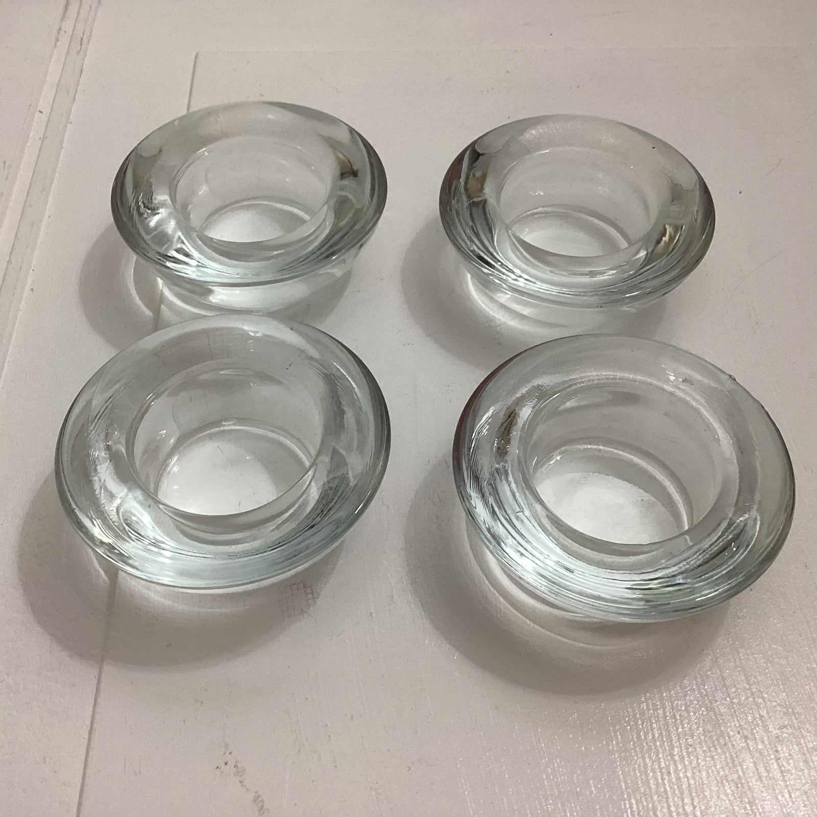 Lot Of 4 Clear Heavy Glass Tea Light Candle Holders
