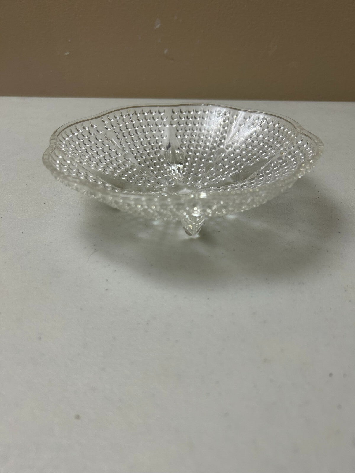 Vintage Footed Hobnail Hazel Atlas Teardrop Clear Glass Candy/jewelry Dish Bowl