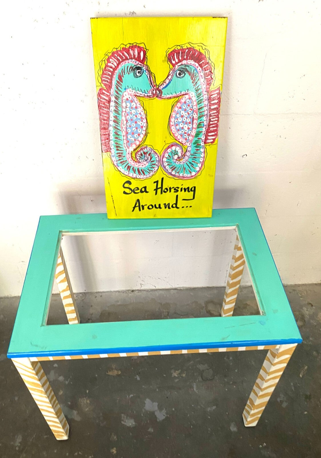 Hand Painted Rectangular Shaped Removable Top Side Table 25.5 X 17 X 22.5 In
