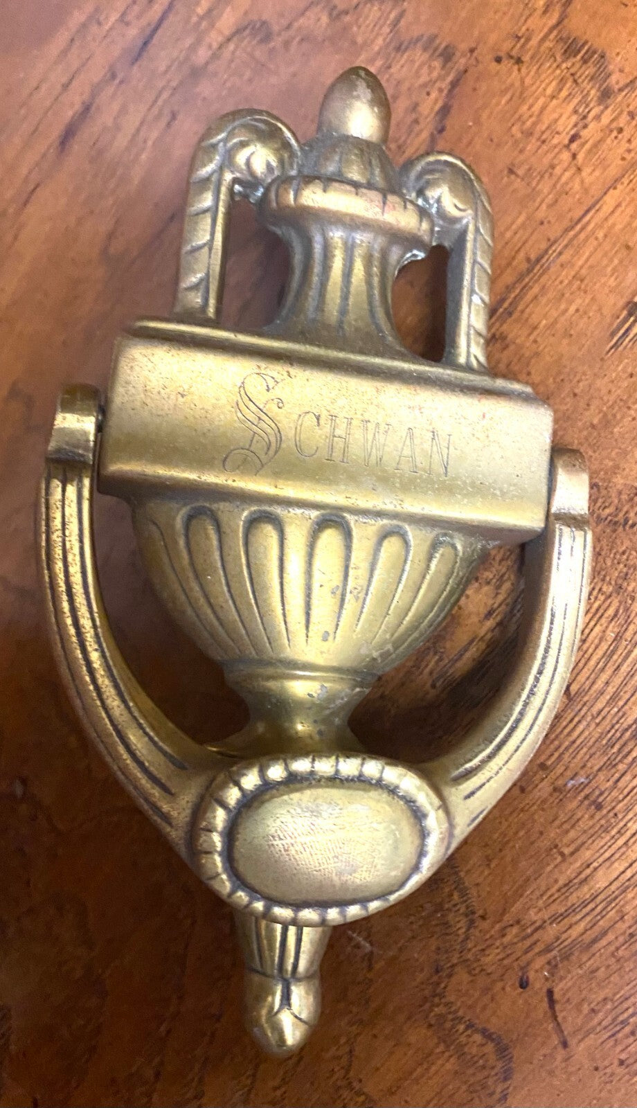 Mid Century Heavy Traditional Bronze Schwan Monogram Door Knocker