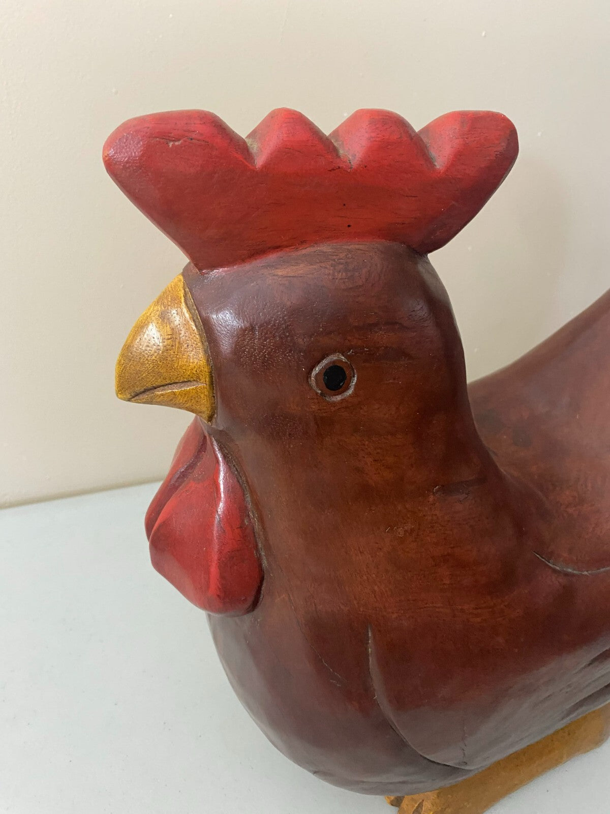 Hand Carved Brown Thick Wooden Decorative Chicken Figurine