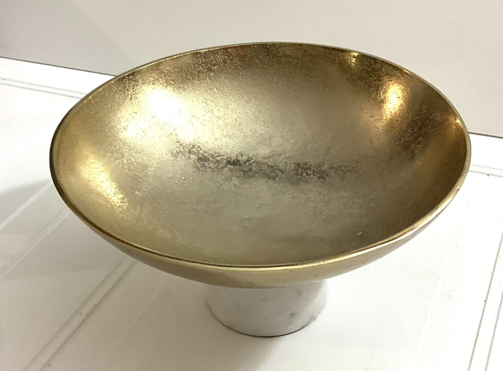 Round Anna Ny Coluna Shaped Golden Fruit Bowl With Marble Foot