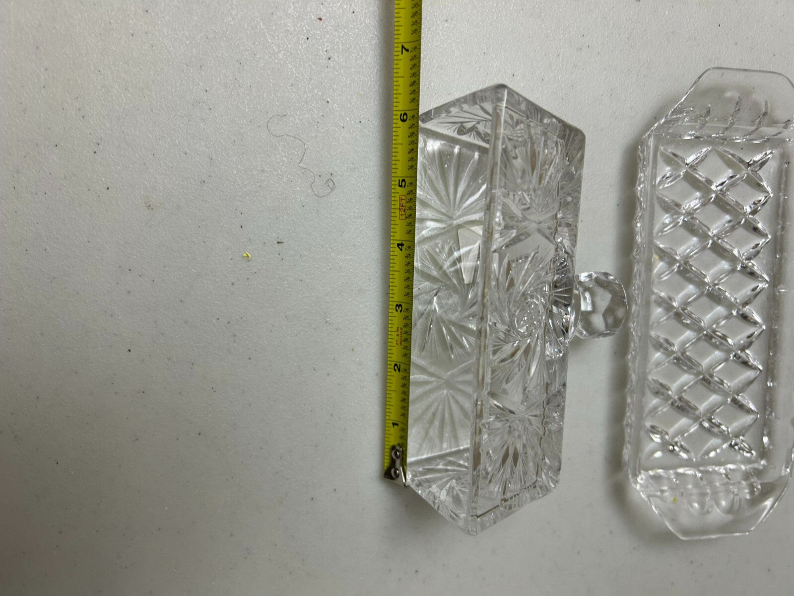 Vintage Clear Glass Diamond Pattern Rectangular Butter Dish With Lid