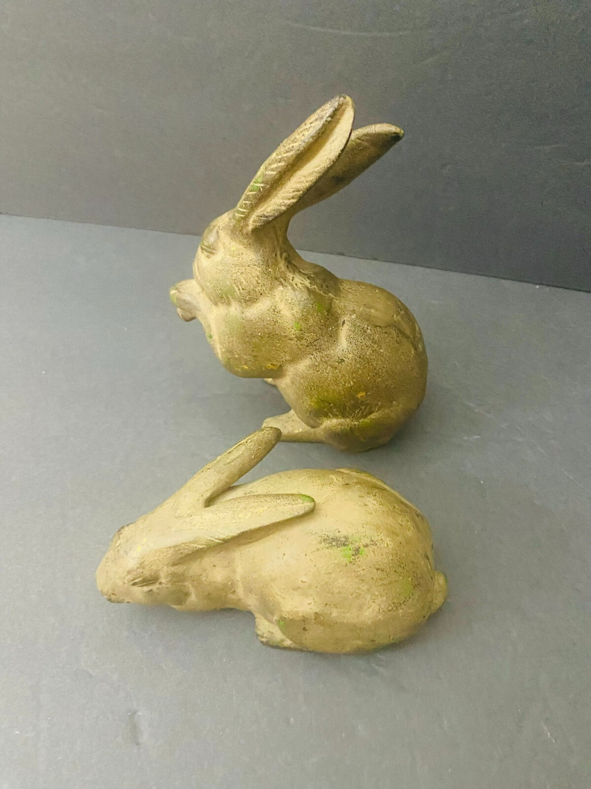 Set of 2 OMC Japan Golden Bronzé Small Decorative Display Rabbits Figurine