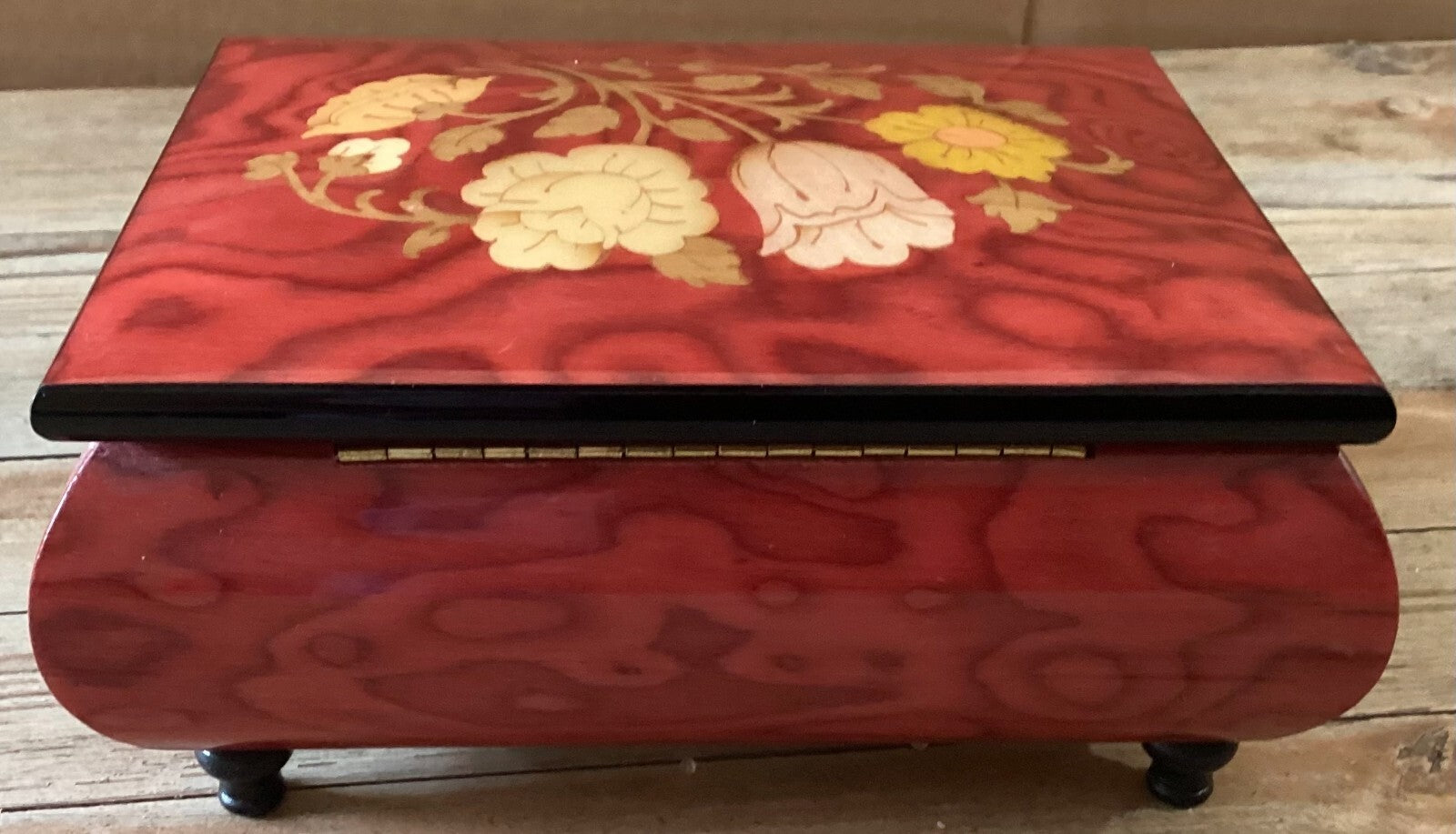Set Of 2 Edel weiss Art Decor Inlaid Wood Floral Tray And Musical Jewelry box