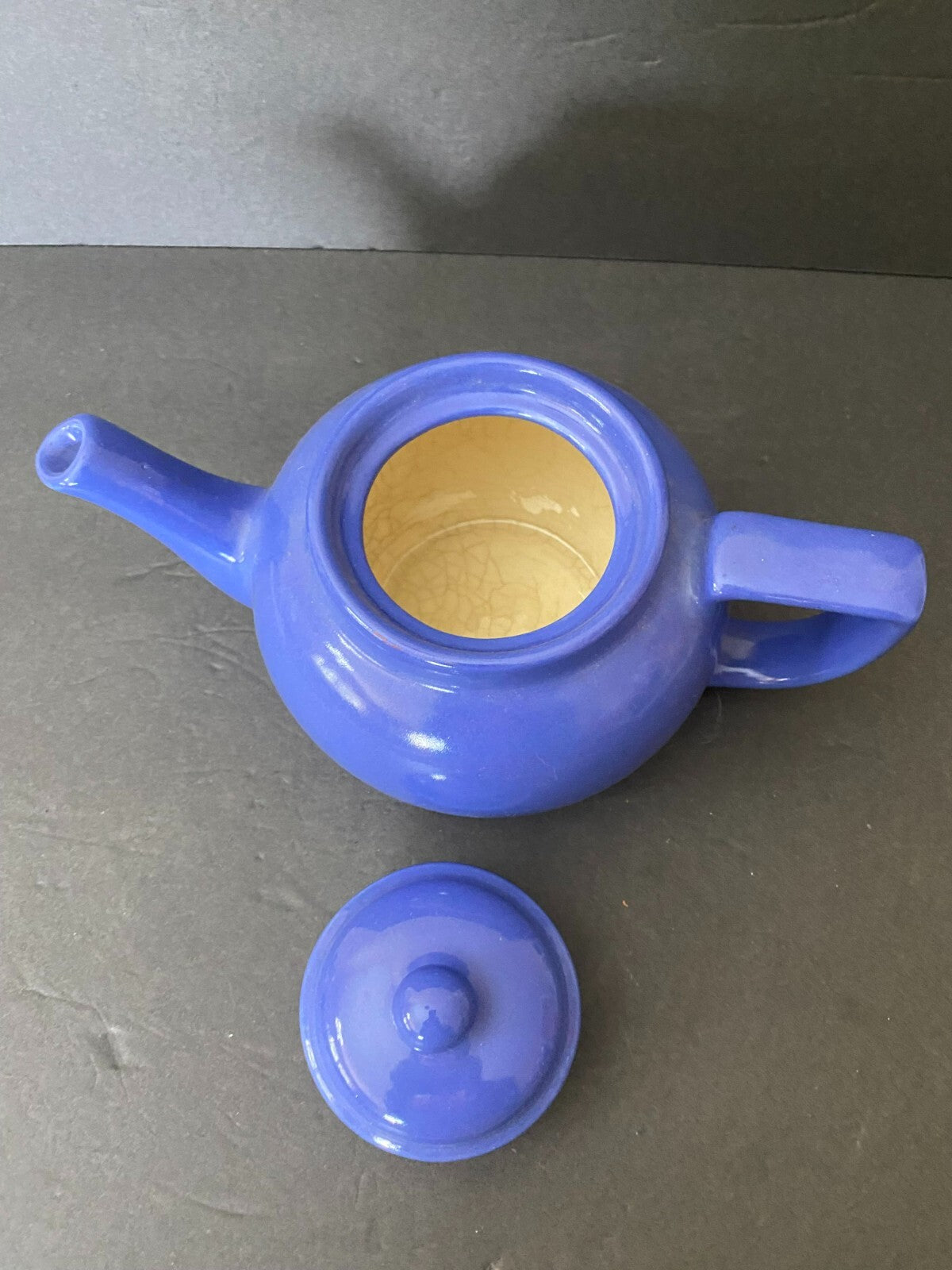 Vintage 9 X 6 Inches Blue Ceramic Ball Teapot With Lid