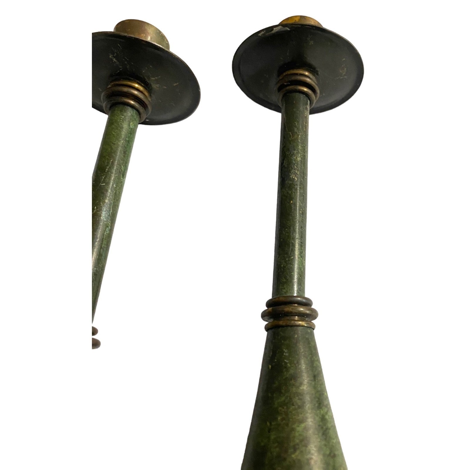 Mid Century Set of 2 Brass Candle Holders
