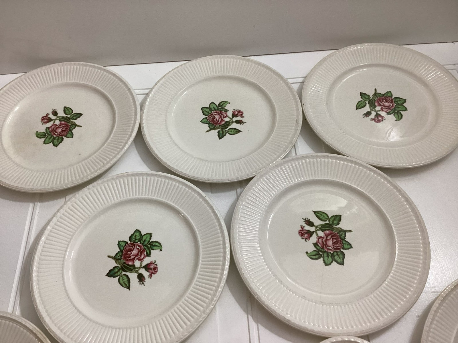 Lot Of 9 Vintage Wedgwood White Moss Rose Dish Plates