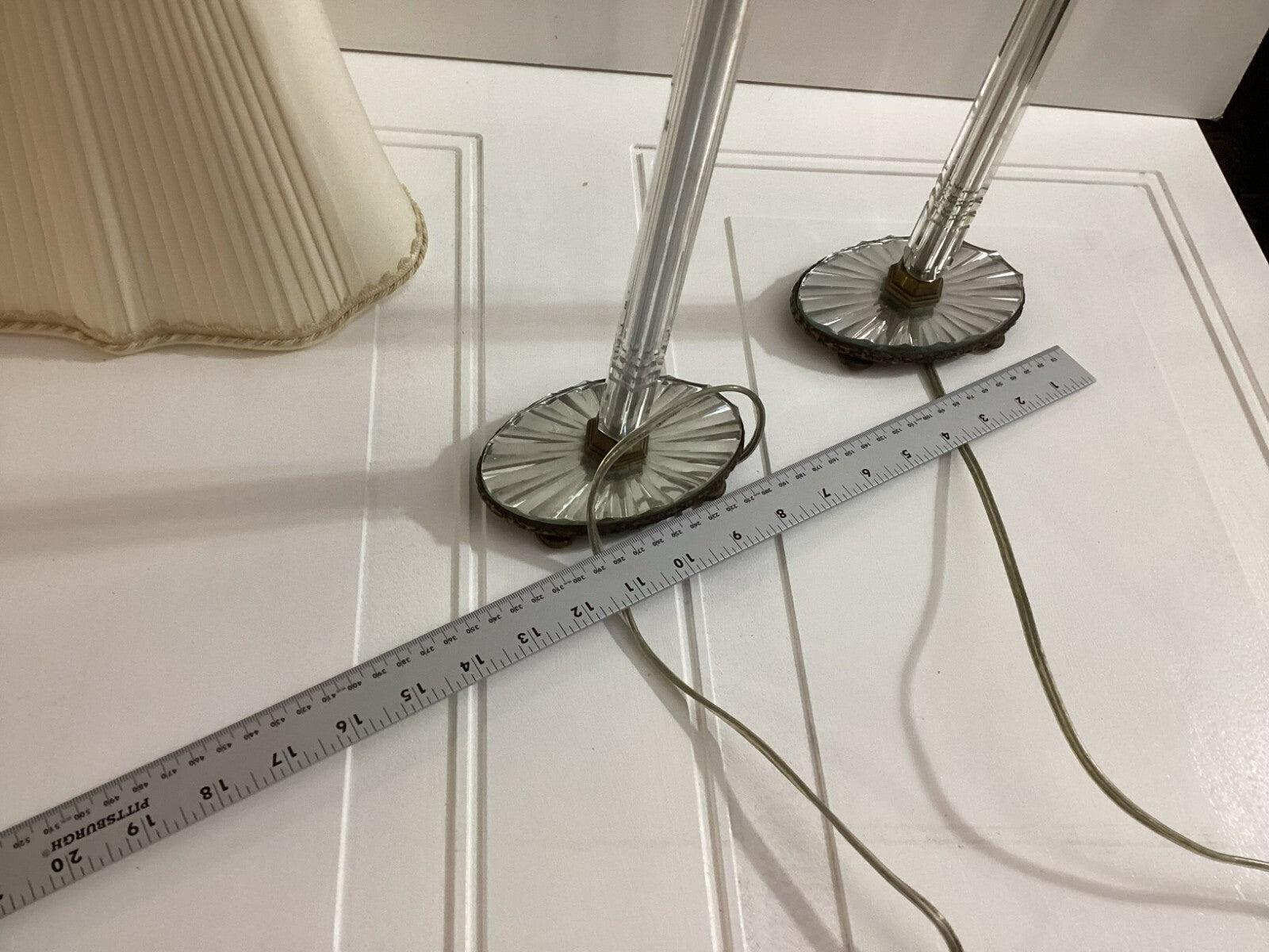 Set Of 2 Vintage Electric Powered 23 Inch Glass Stem Table Lamp With Shade