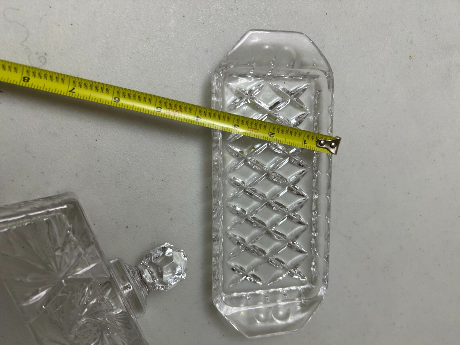 Vintage Clear Glass Diamond Pattern Rectangular Butter Dish With Lid