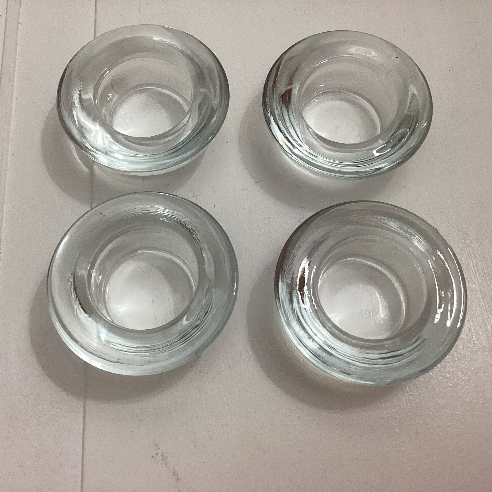 Lot Of 4 Clear Heavy Glass Tea Light Candle Holders