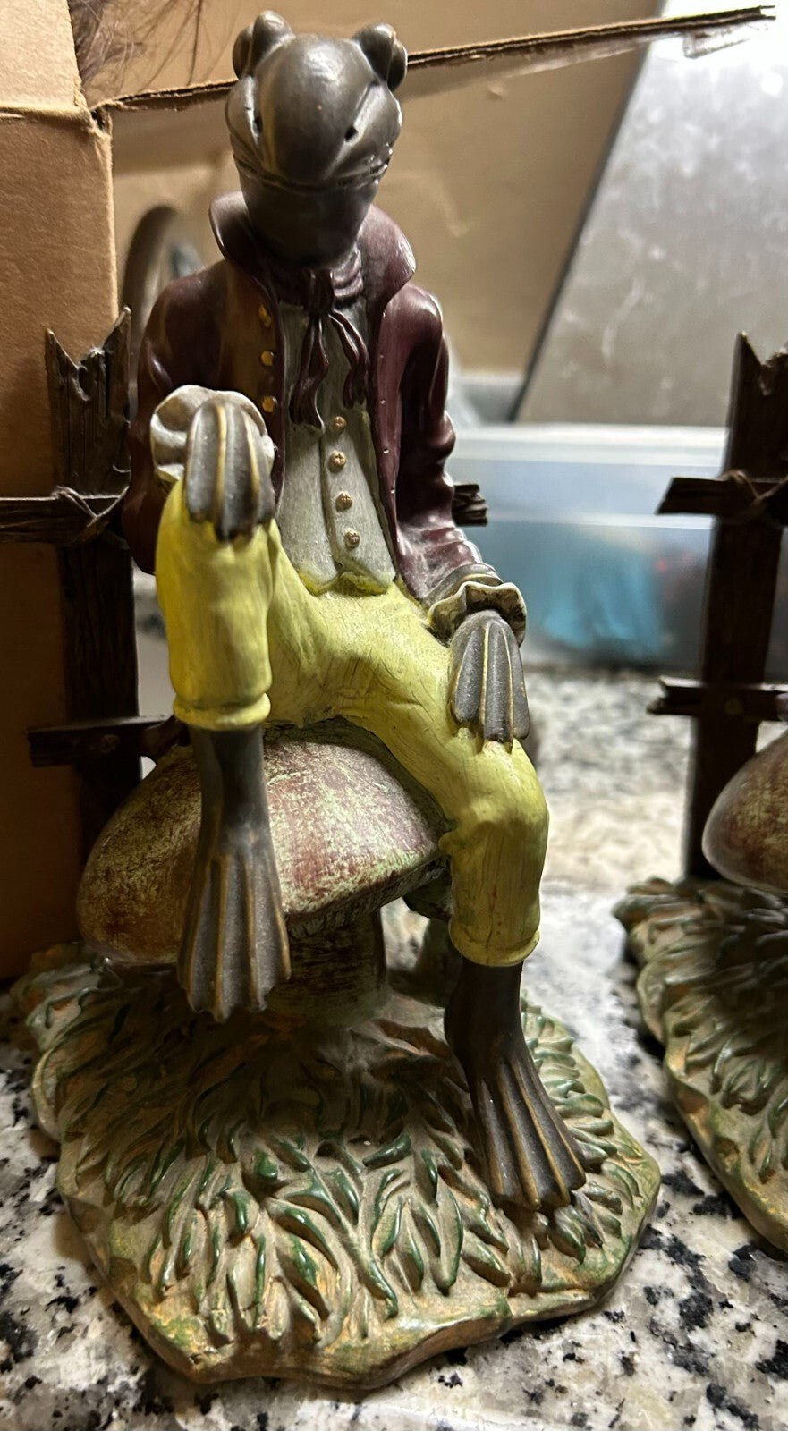Vintage Set Of 2 Gentlemanly Frog Sitting On Mushroom Bookends
