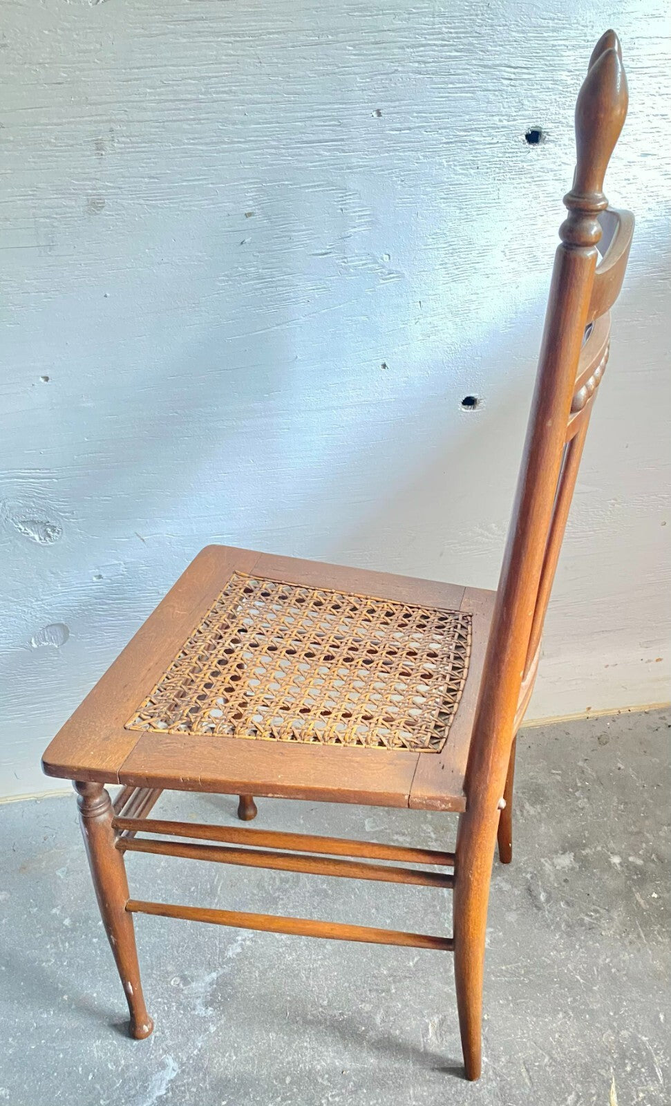 Early 1900’s Antique Light Brown Wooden Chair Cane Seat