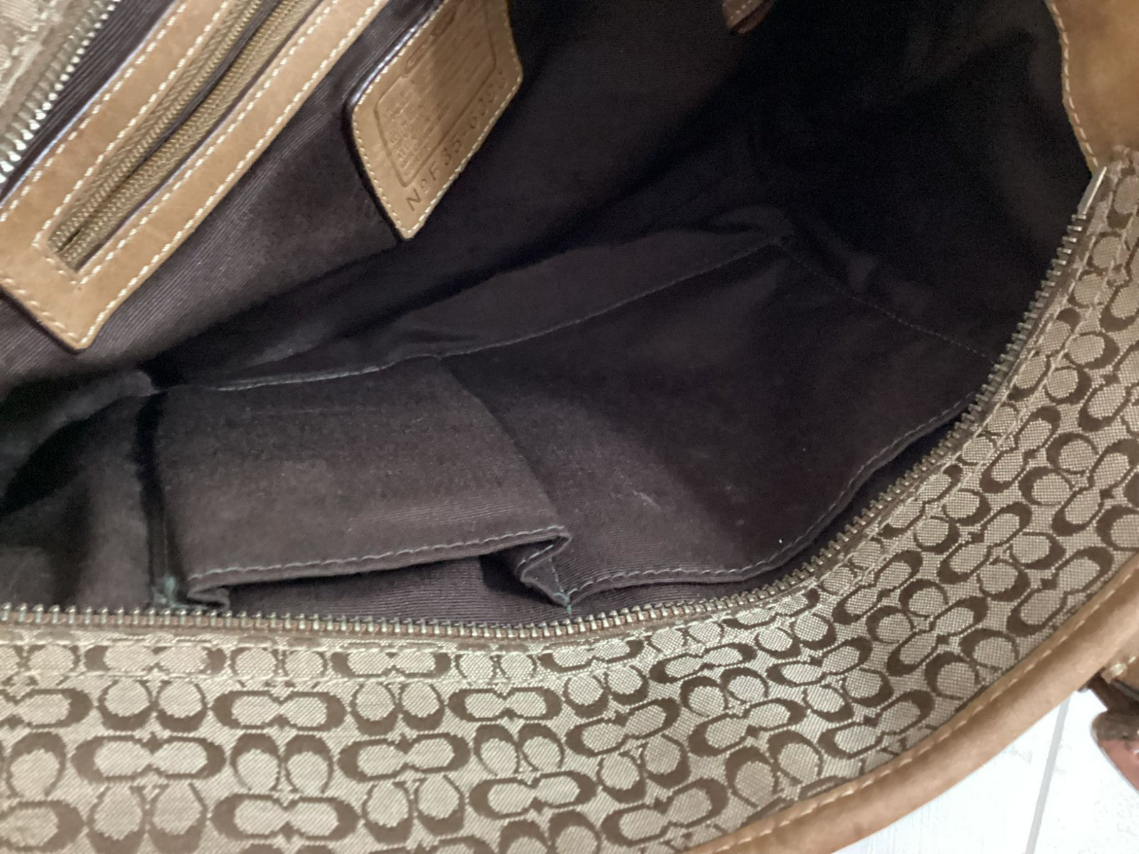 Coach Women's Signature Logo Brown Leather Canvass Double Handle Tote Bag