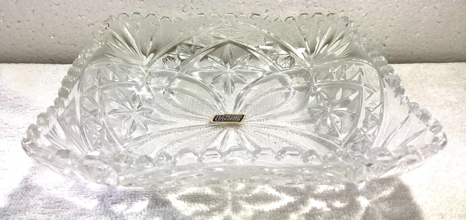 Violetta Thick Hand Cut Glass Square Dish 8”