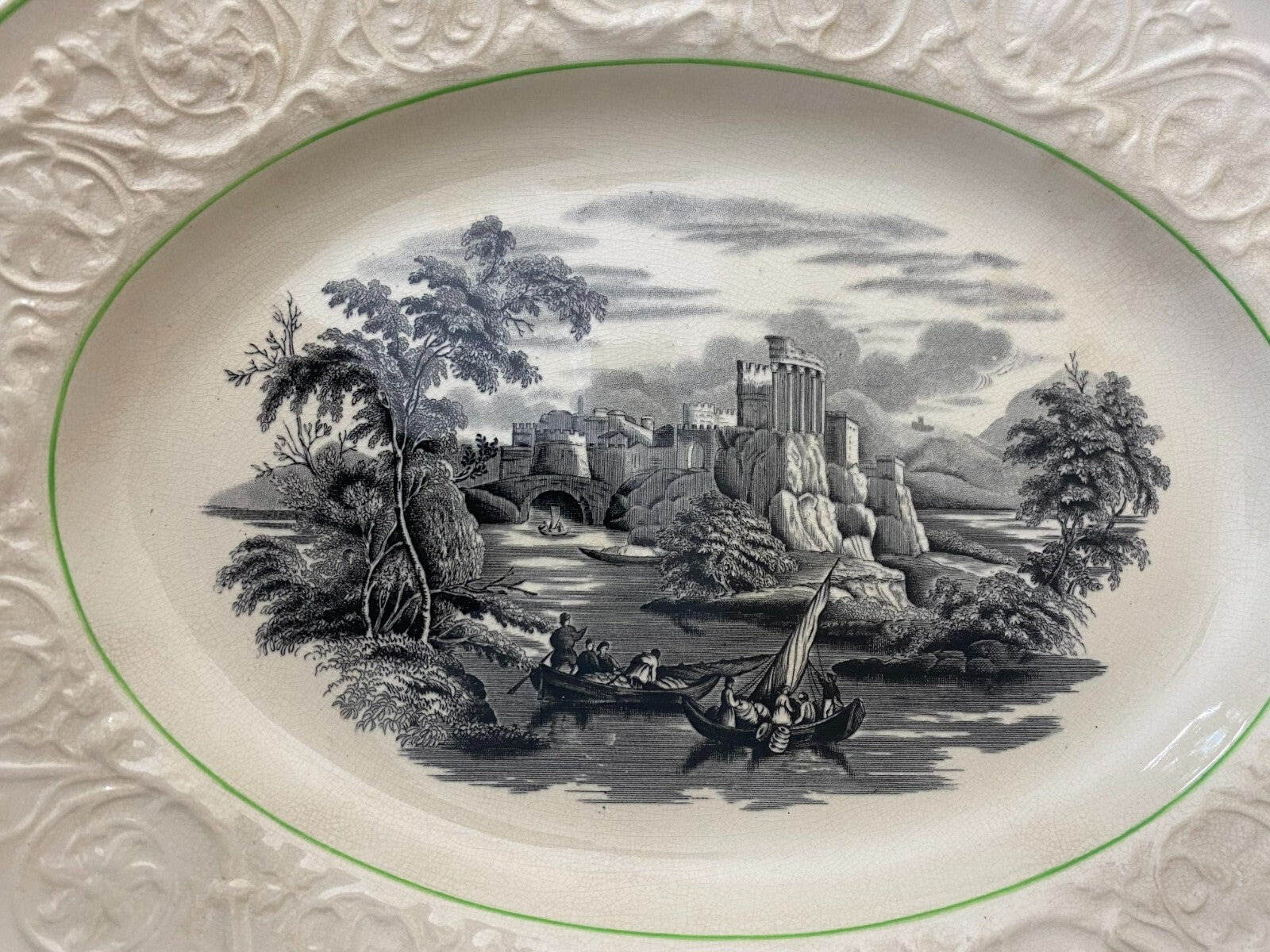 Lot Of 2 Wedgwood Black And White Patrician Oval Large Serving Platter