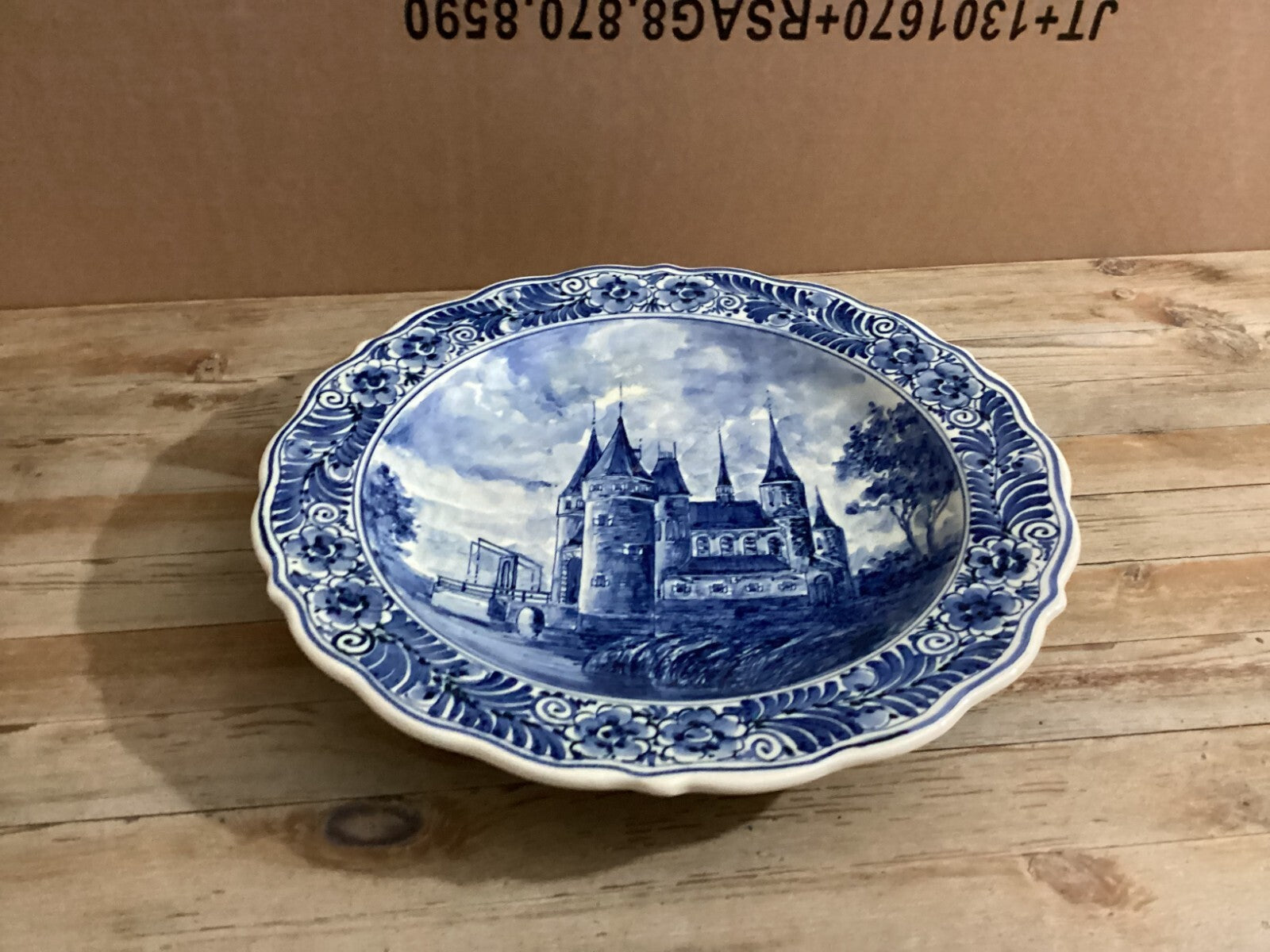 Antique Delft Blue White Hand Painted Collectible Wall Plate 12”