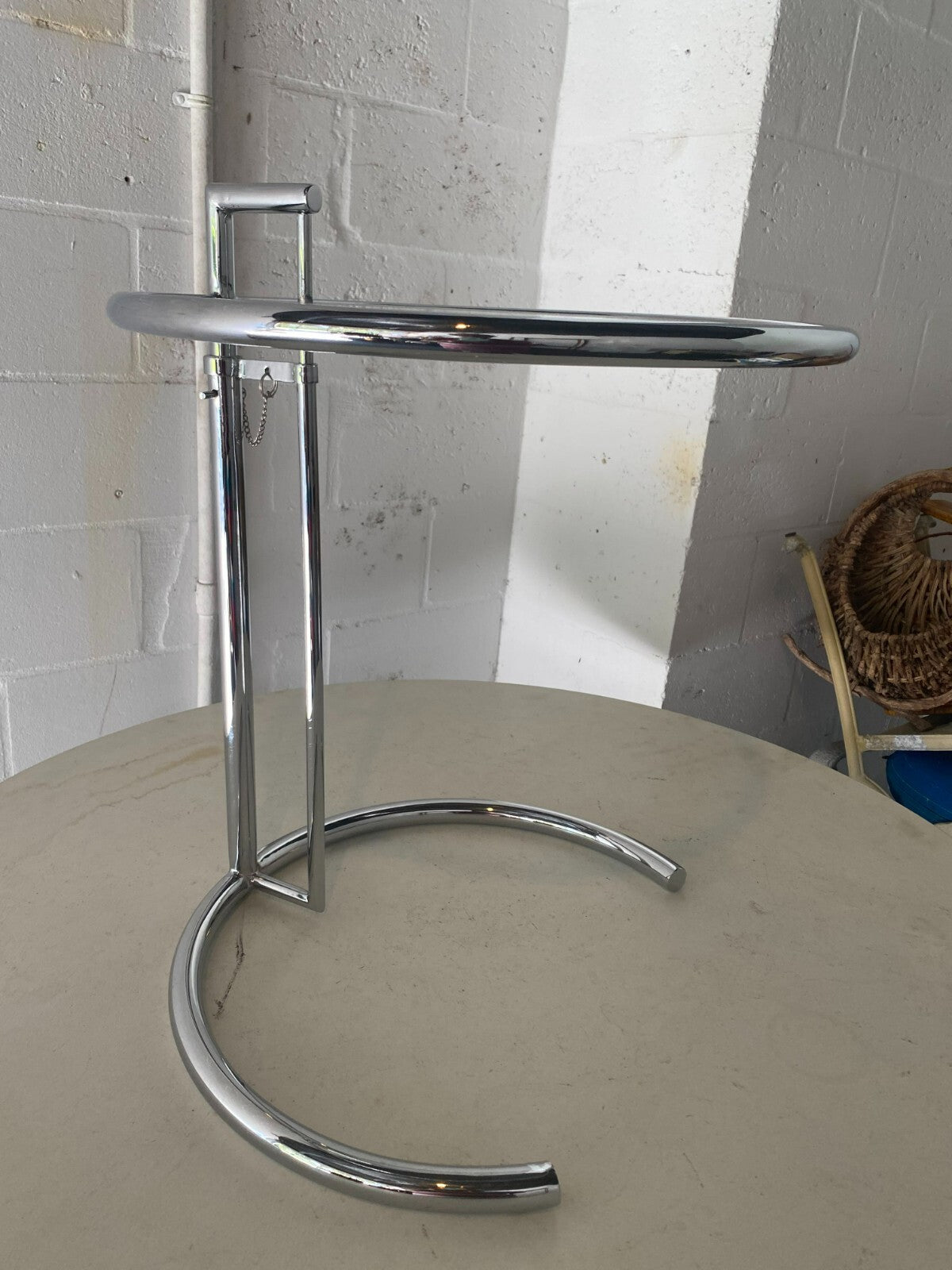 Eilleen Gray Style Chrome Round Glass Top Side Table 20.5 X 23 Inches