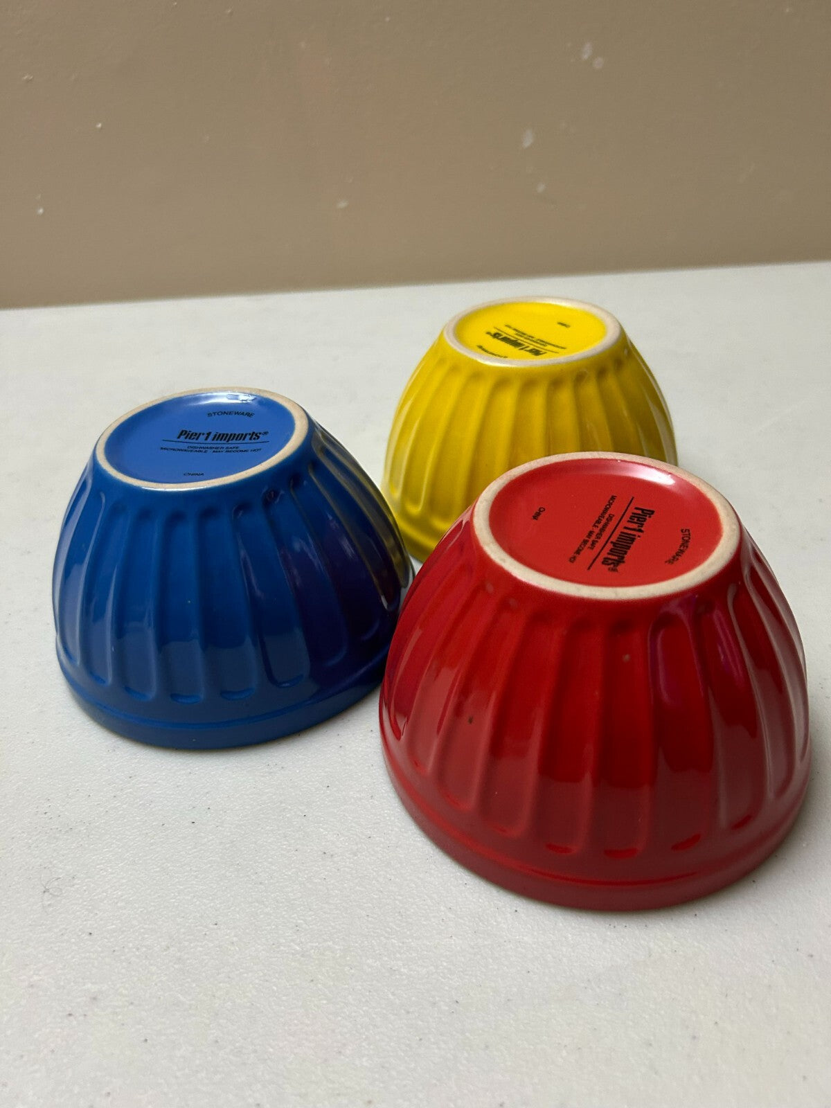 Set Of 3 Pier 1 Imports Round Shape Stoneware Soup Bowls - Dishwasher Safe