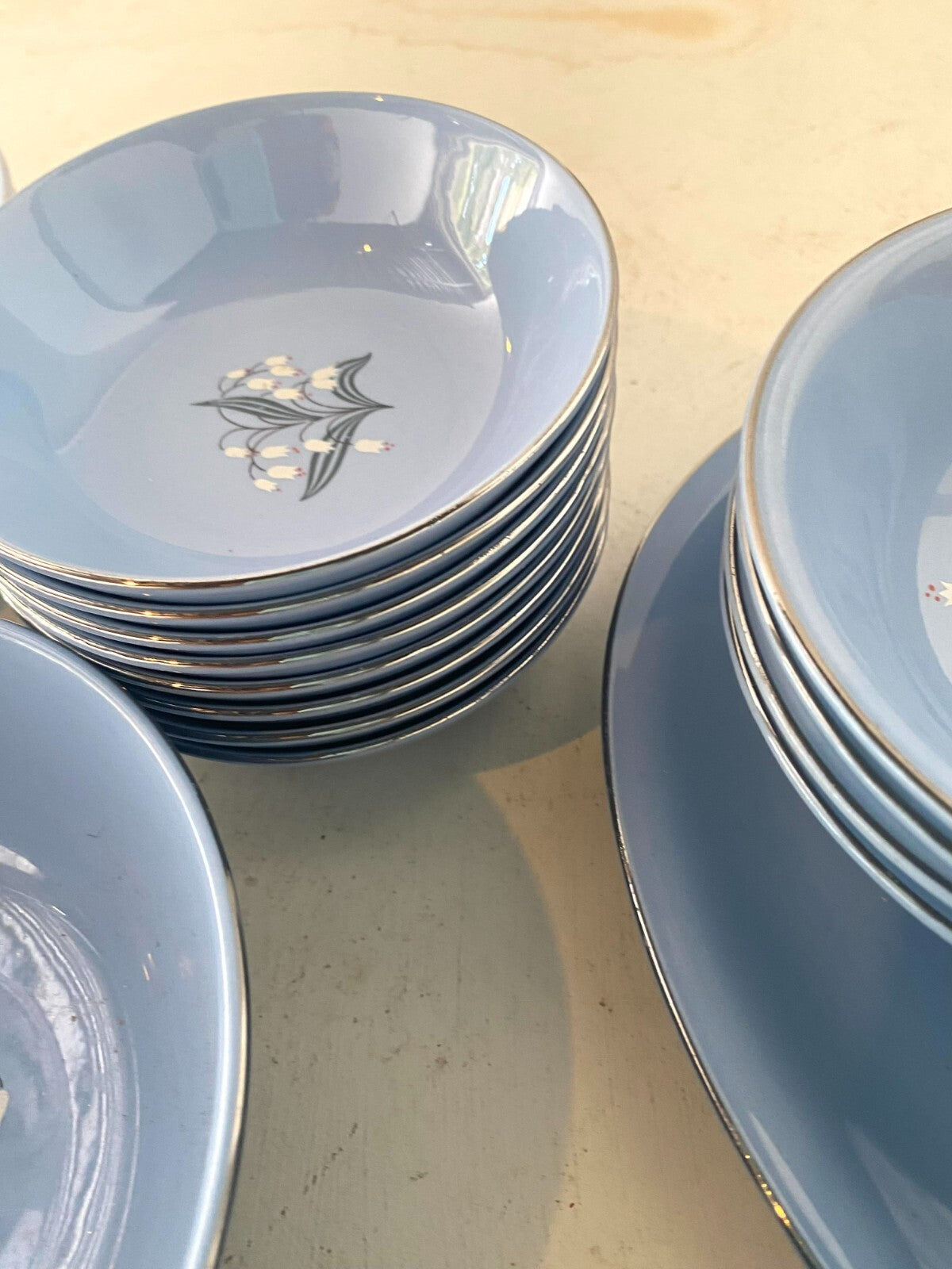 Skytone Pattern By Homer Laughlin Blue Floral China Set 51 Pcs For 8