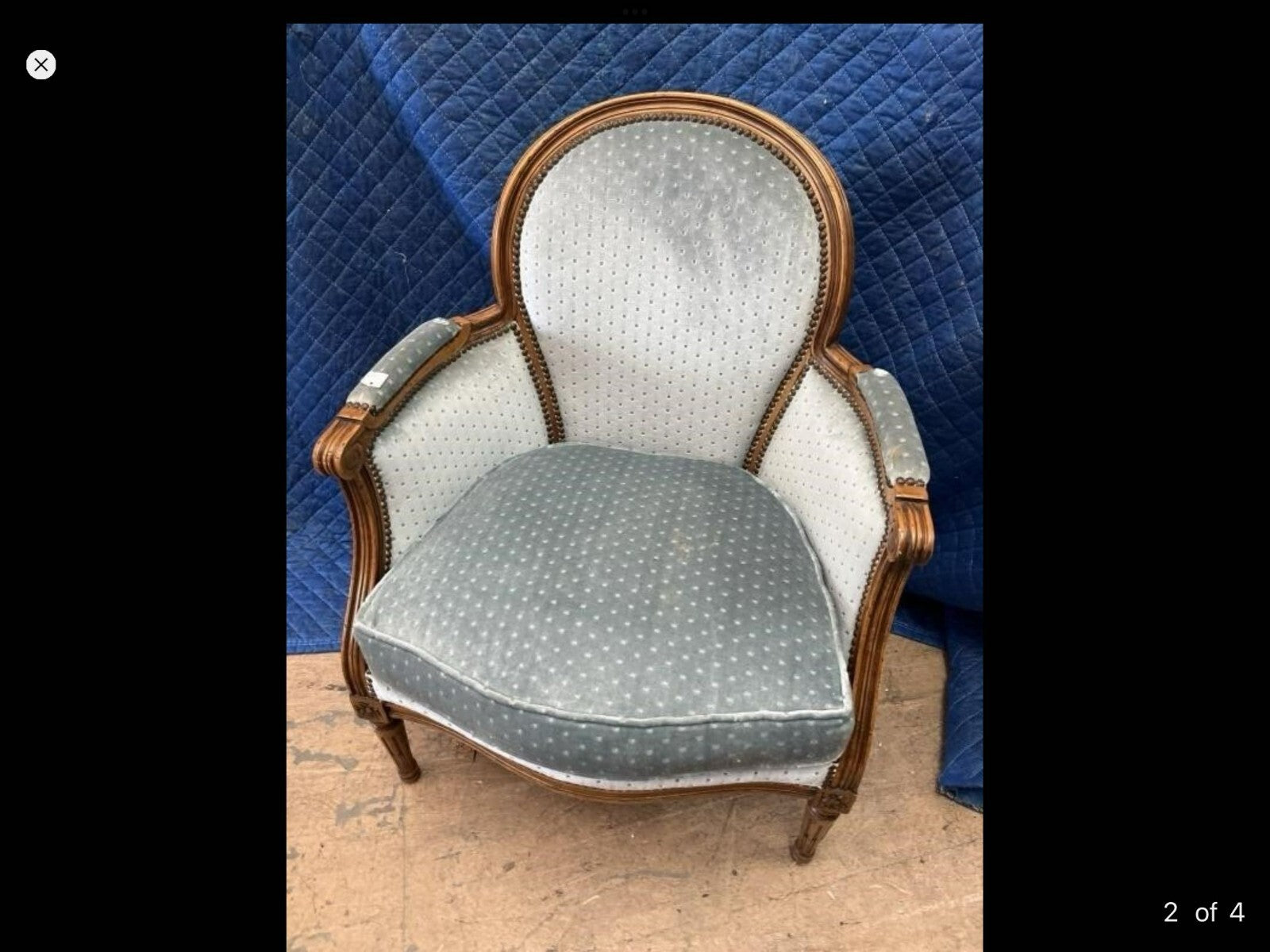 Vintage Ettan Allan Blue Velvet French Bergere Living Room Lounge Armchair
