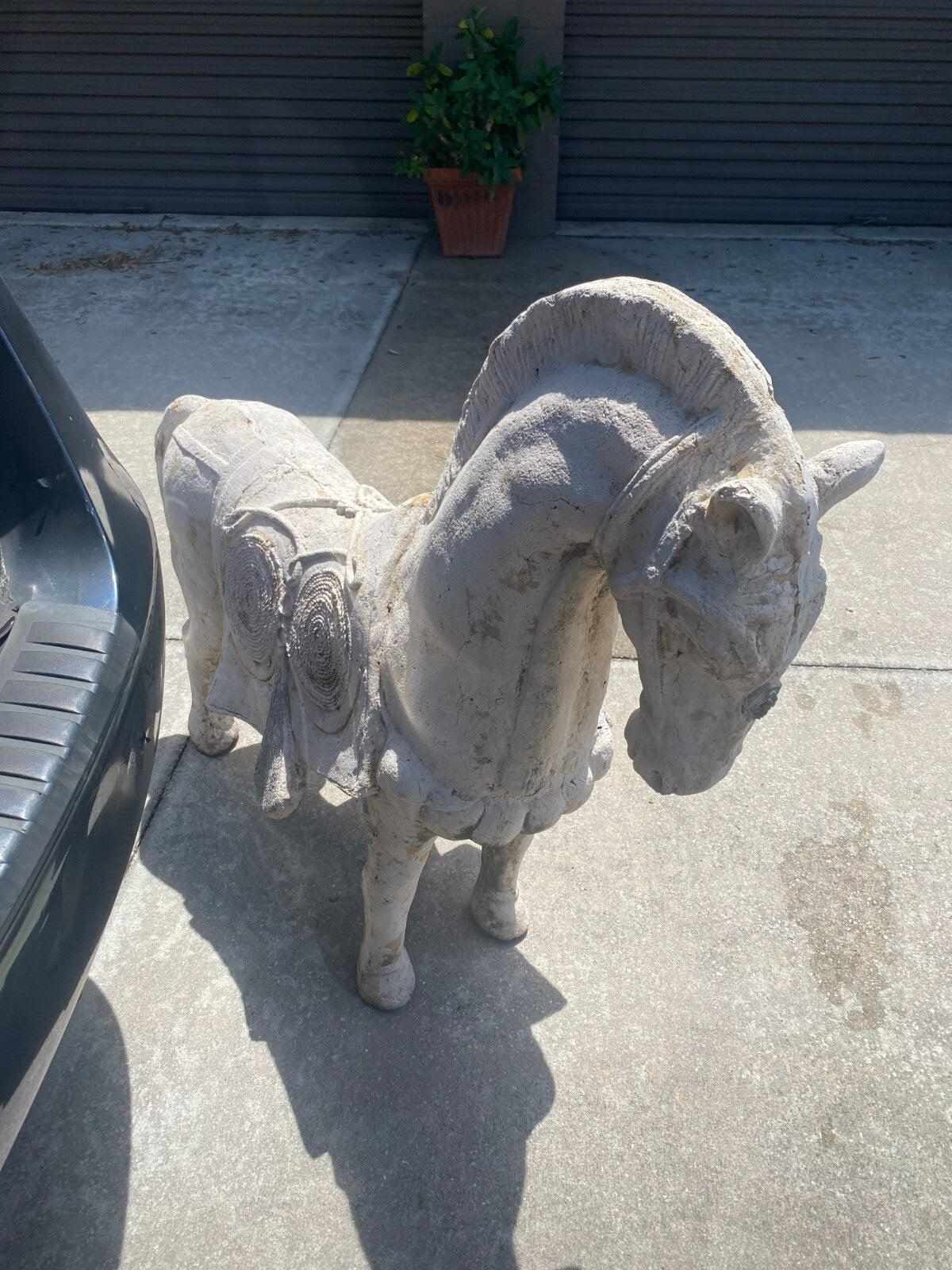 Large White Stylized Plaster Tang Horse Decor Display