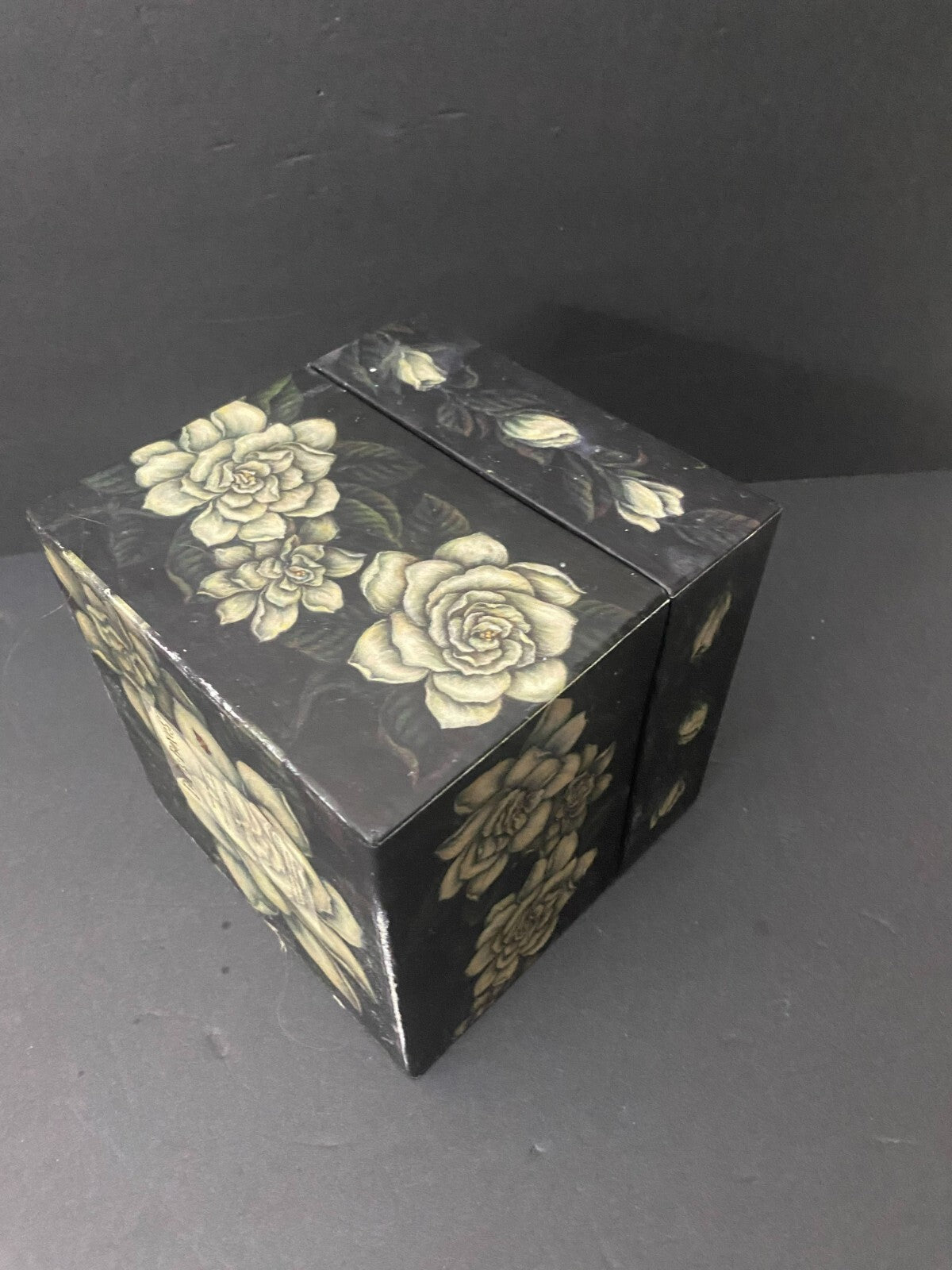 Bobs Boxes Black And White Square Shaped Floral Decorative Box Size 8 x 7.5 In