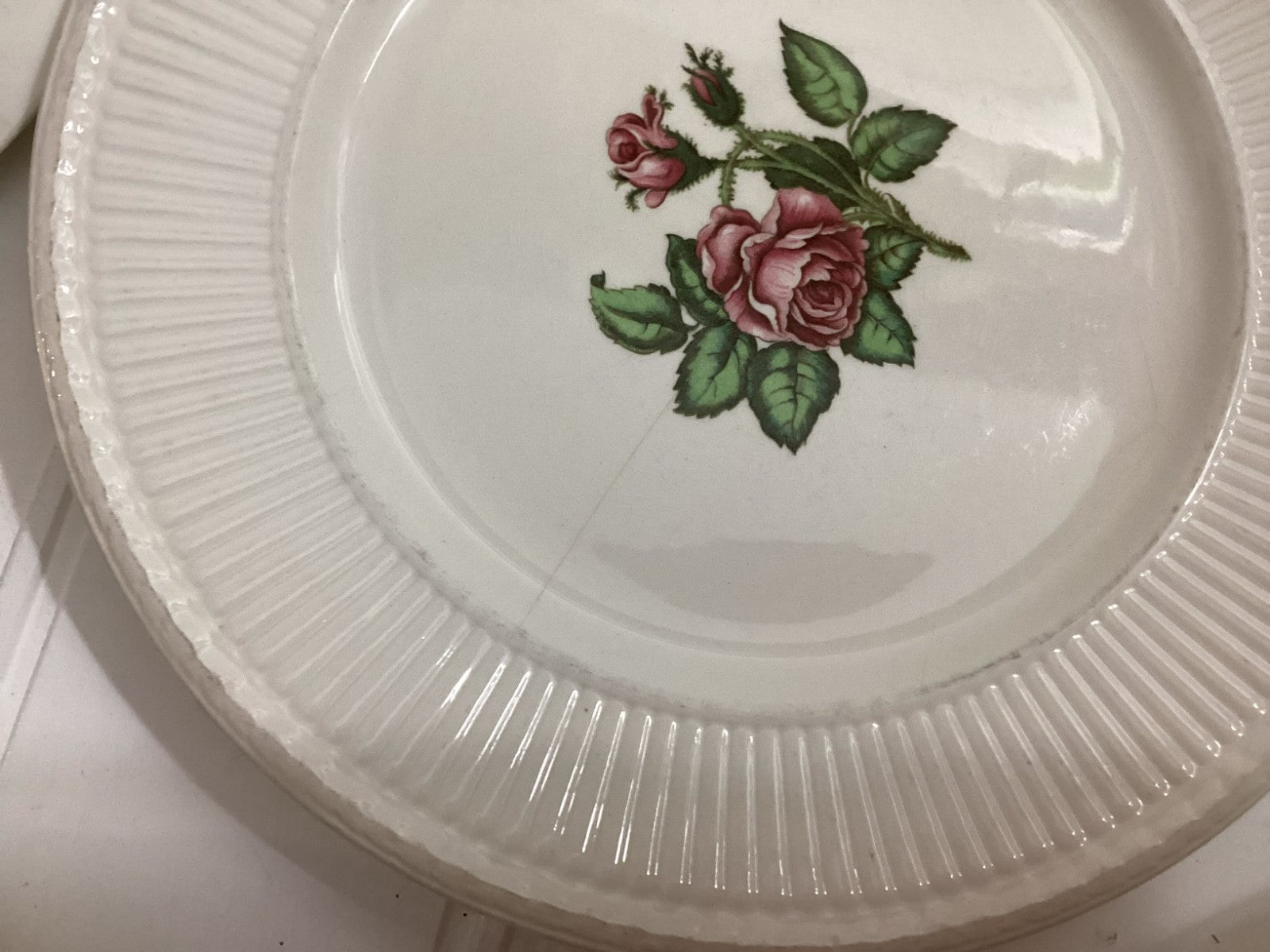 Lot Of 9 Vintage Wedgwood White Moss Rose Dish Plates