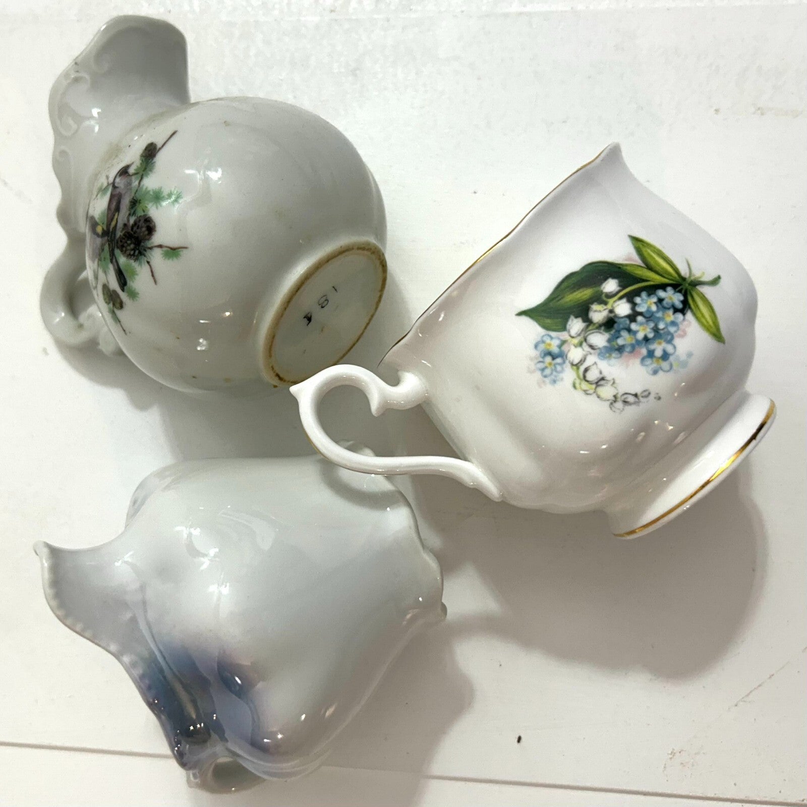 Set Of 3 Mismatch Antiques Pieces 2 Sm Creamers 1 Cup