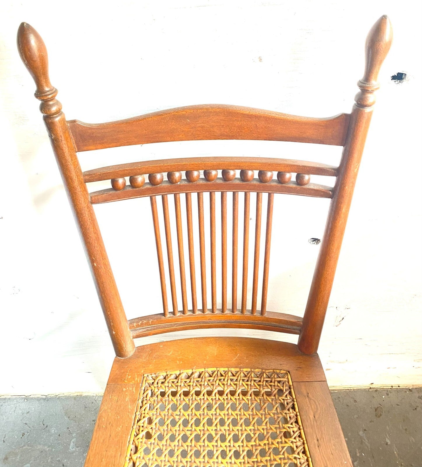 Early 1900’s Antique Light Brown Wooden Chair Cane Seat