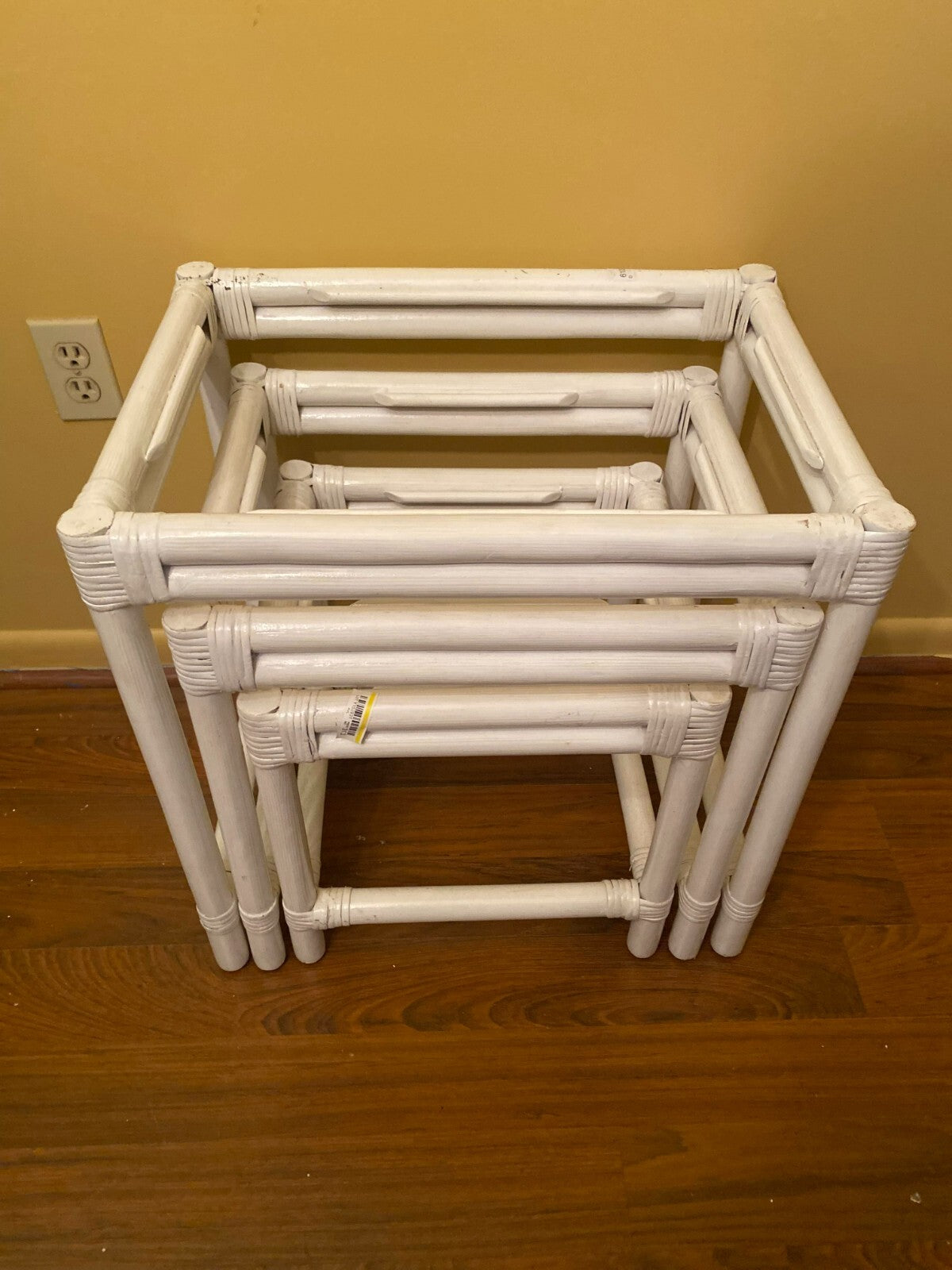 Set Of 3 White Rectangular Shaped Indoor Bamboo Nesting Side Tables