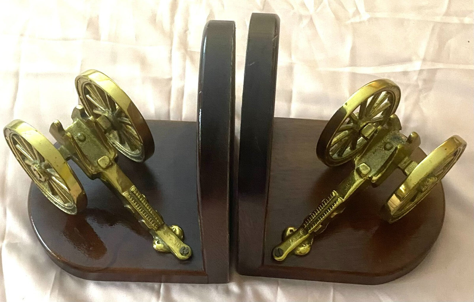 Pair Of 2 English Made Bookend With Solid Brass Canon