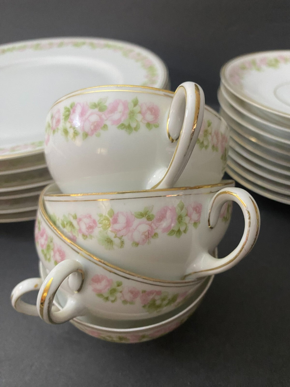 Bavaria White With Floral Design Set Of Plates, Coffee Cups And Saucers 19 Pcs