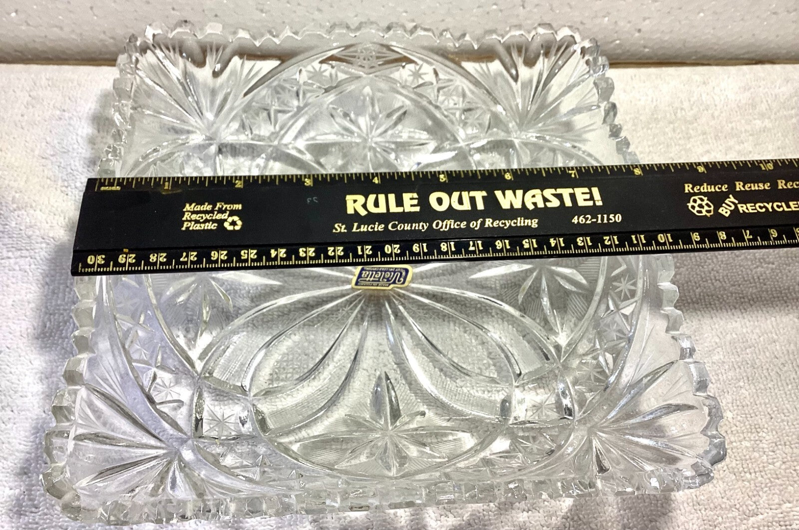Violetta Thick Hand Cut Glass Square Dish 8”
