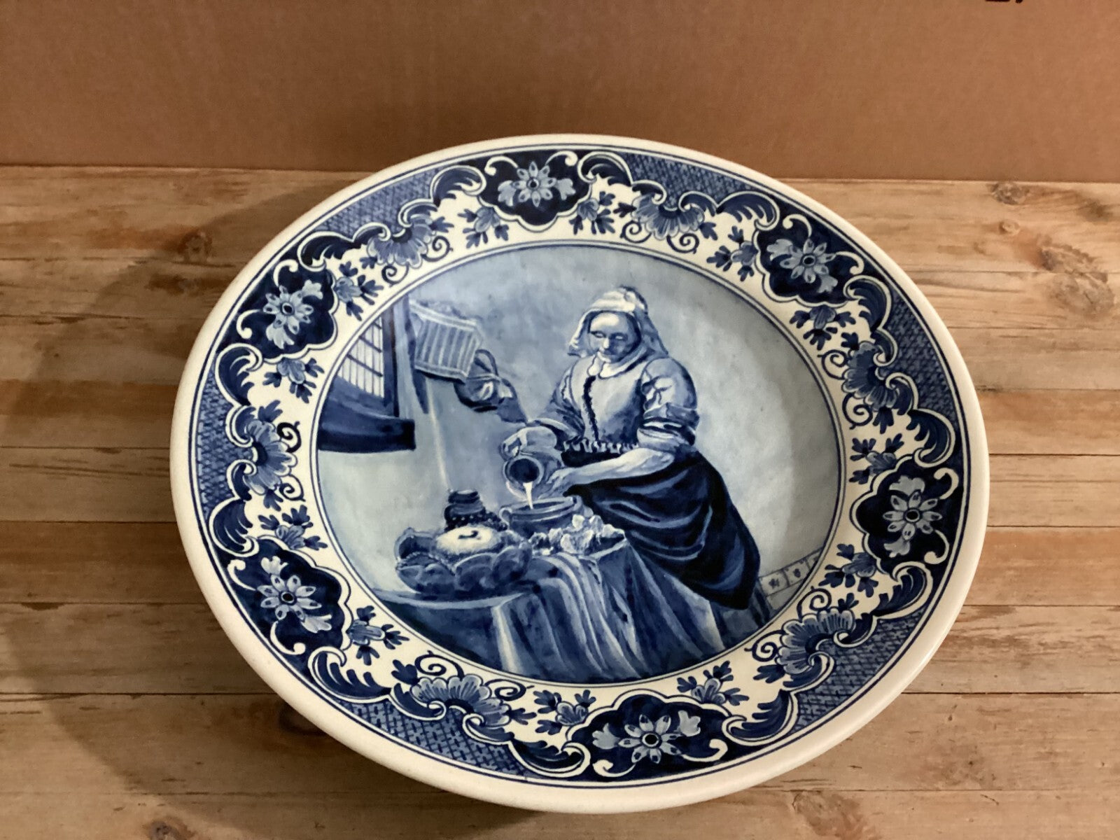 Antique Delft White Blue Large 15 “ The Kitchen Girl By J. Vermeer