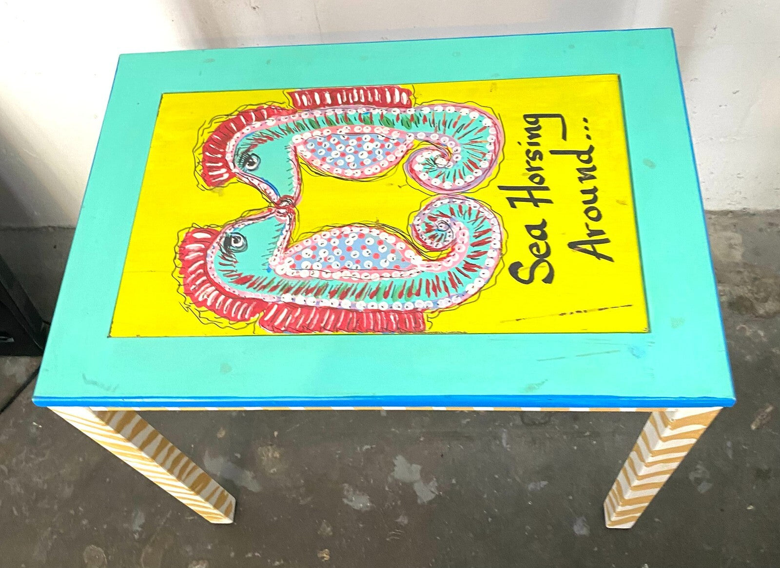 Hand Painted Rectangular Shaped Removable Top Side Table 25.5 X 17 X 22.5 In