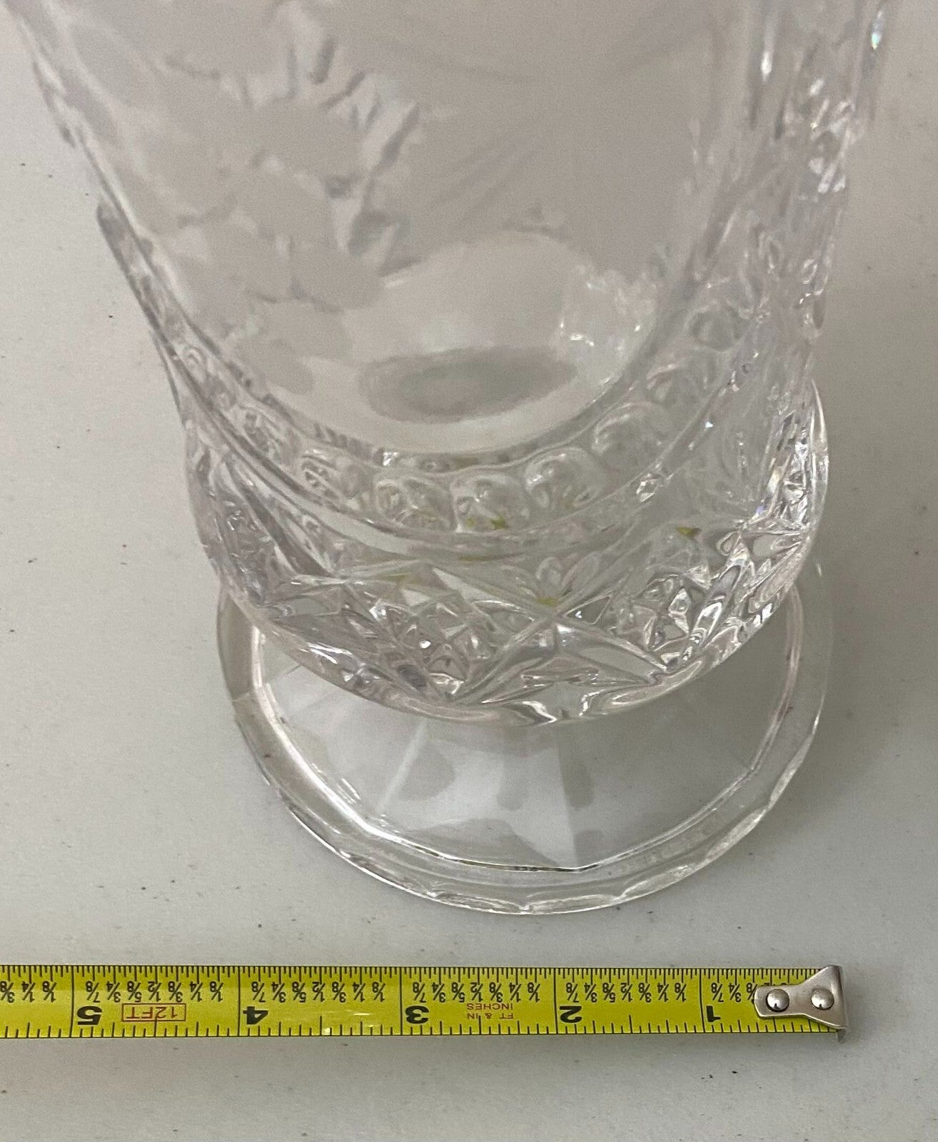 Vintage 10” Crystal Embossed Flower Footed Vase