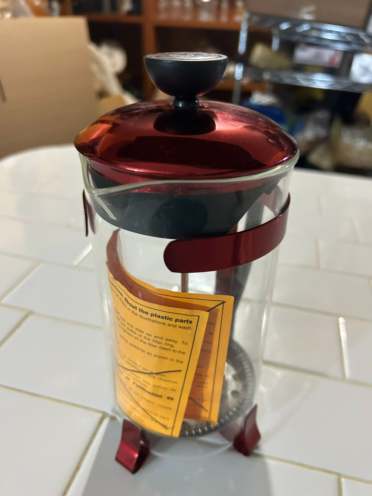 French Coffee Press / Tea Maker - Red Metallic With Black Handle