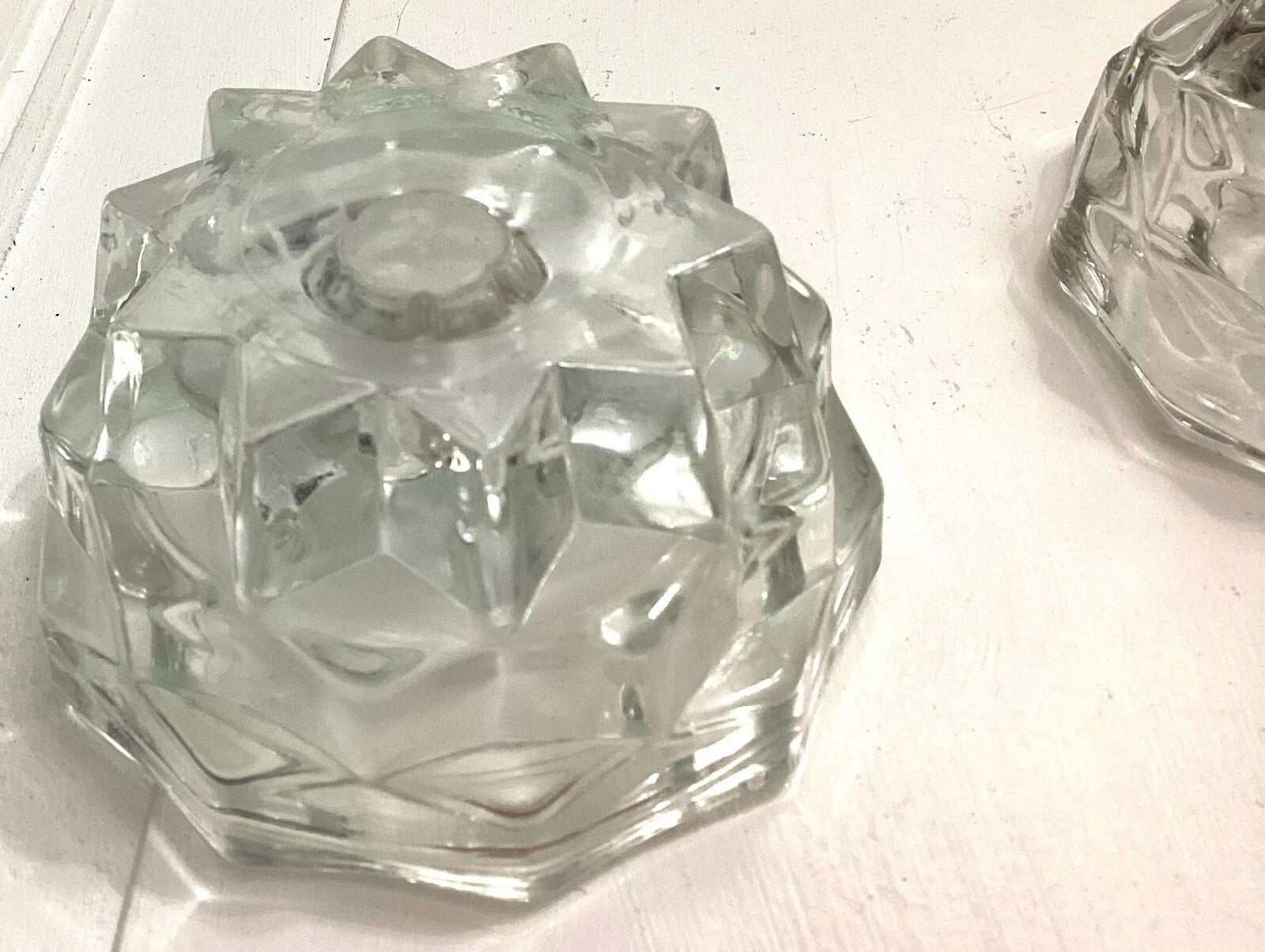 Lot Of 2 Vintage 60’s Clear Glass Candlestick Holders