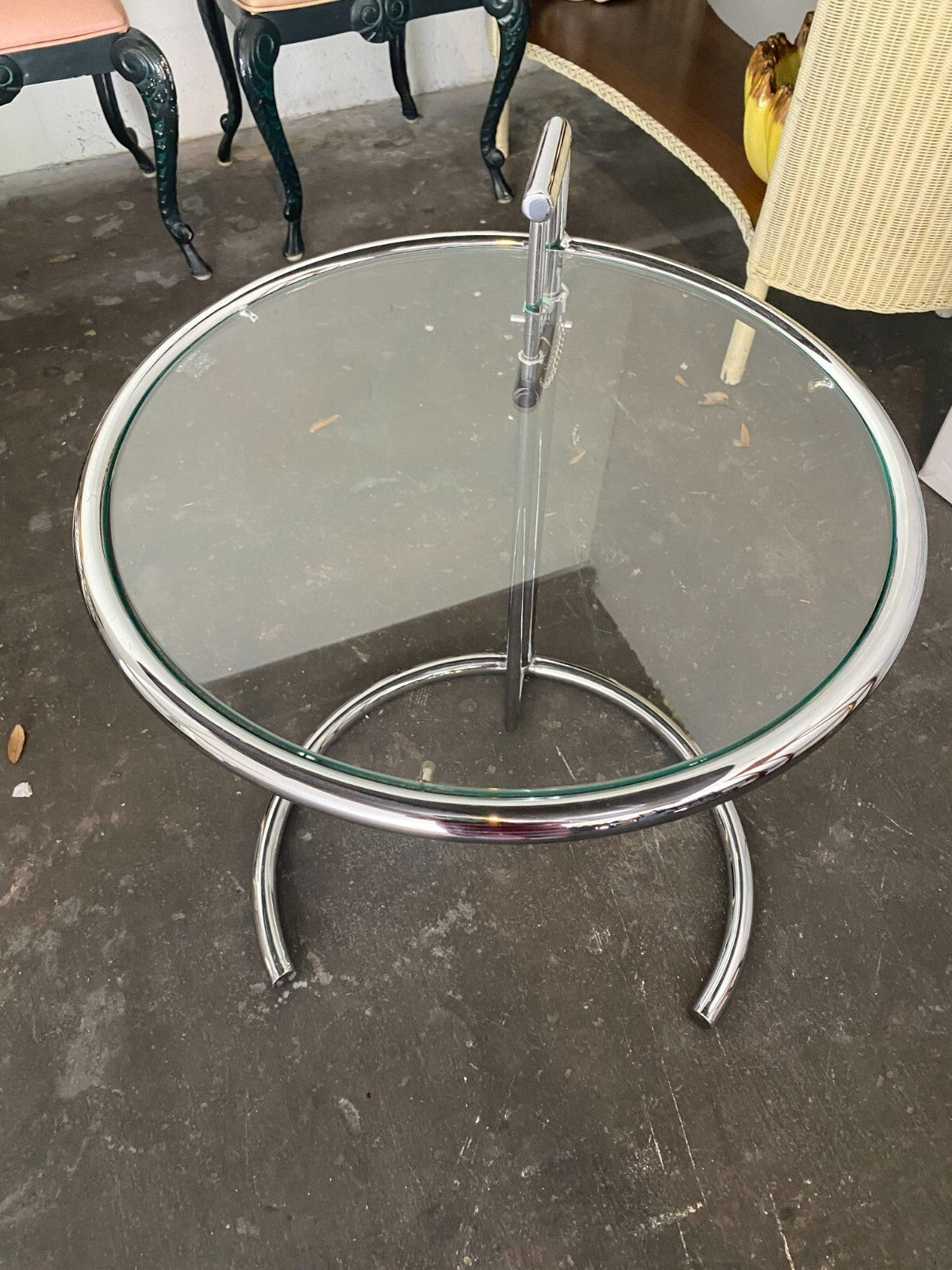Eilleen Gray Style Chrome Round Glass Top Side Table 20.5 X 23 Inches