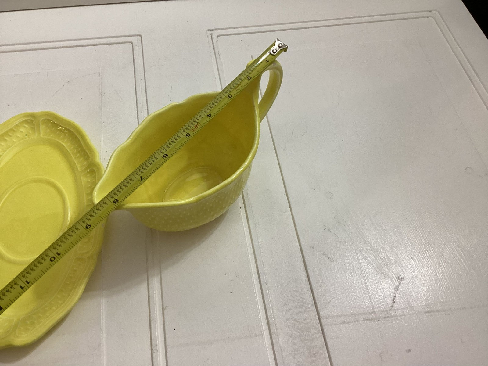 2 Pieces French Vintage Yellow Bon Vivant Gravy Boat W/Under Plate